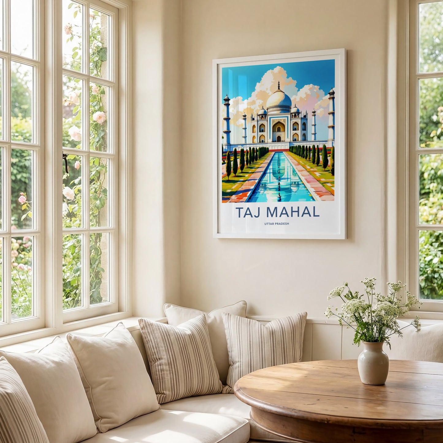 Taj Mahal Poster - India Uttar Pradesh Reflective Garden Art Print Home Decor