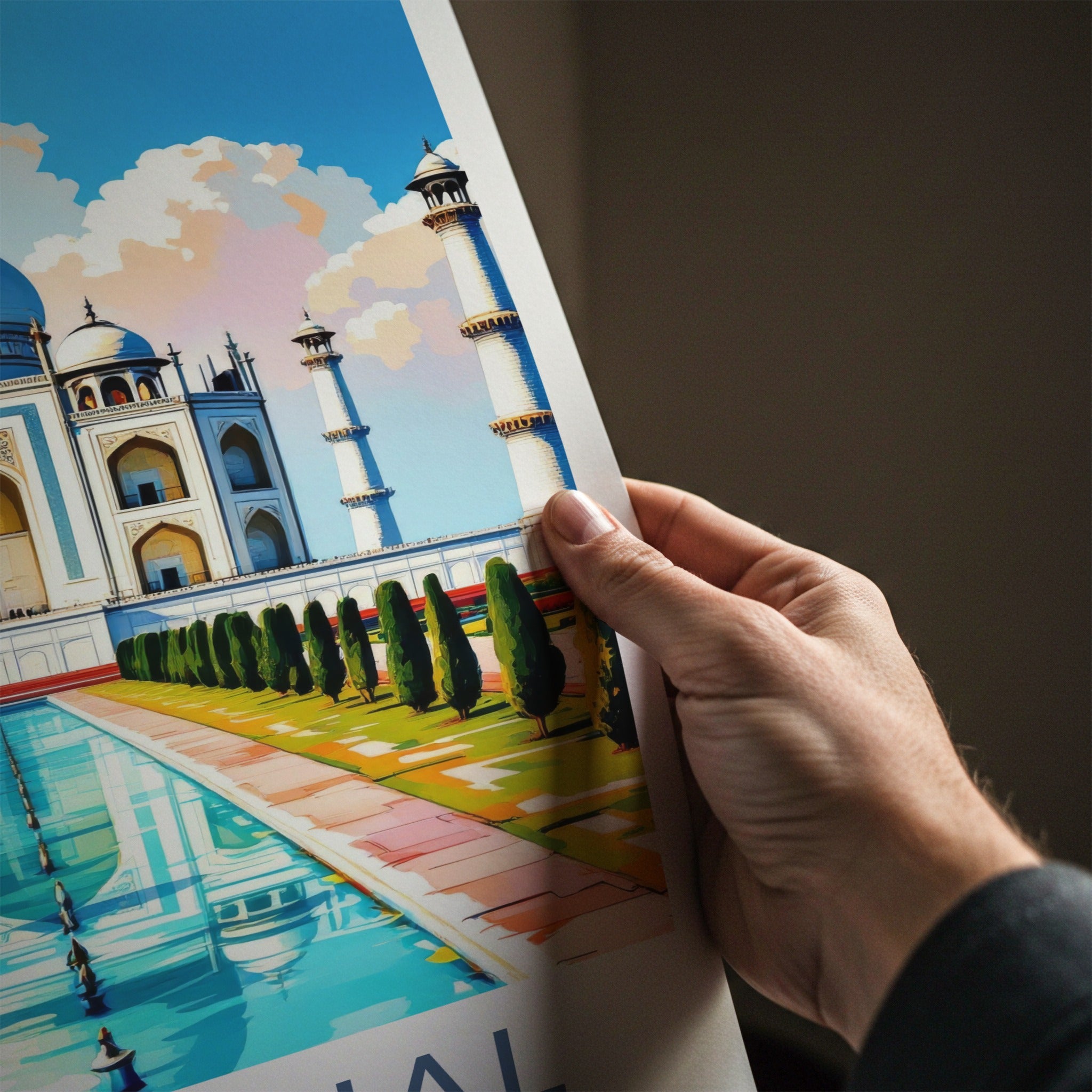 Taj Mahal Poster - India Uttar Pradesh Reflective Garden Art Print Home Decor