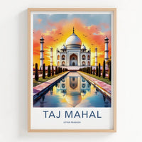 Taj Mahal Poster - India Uttar Pradesh Sunset Reflection Art