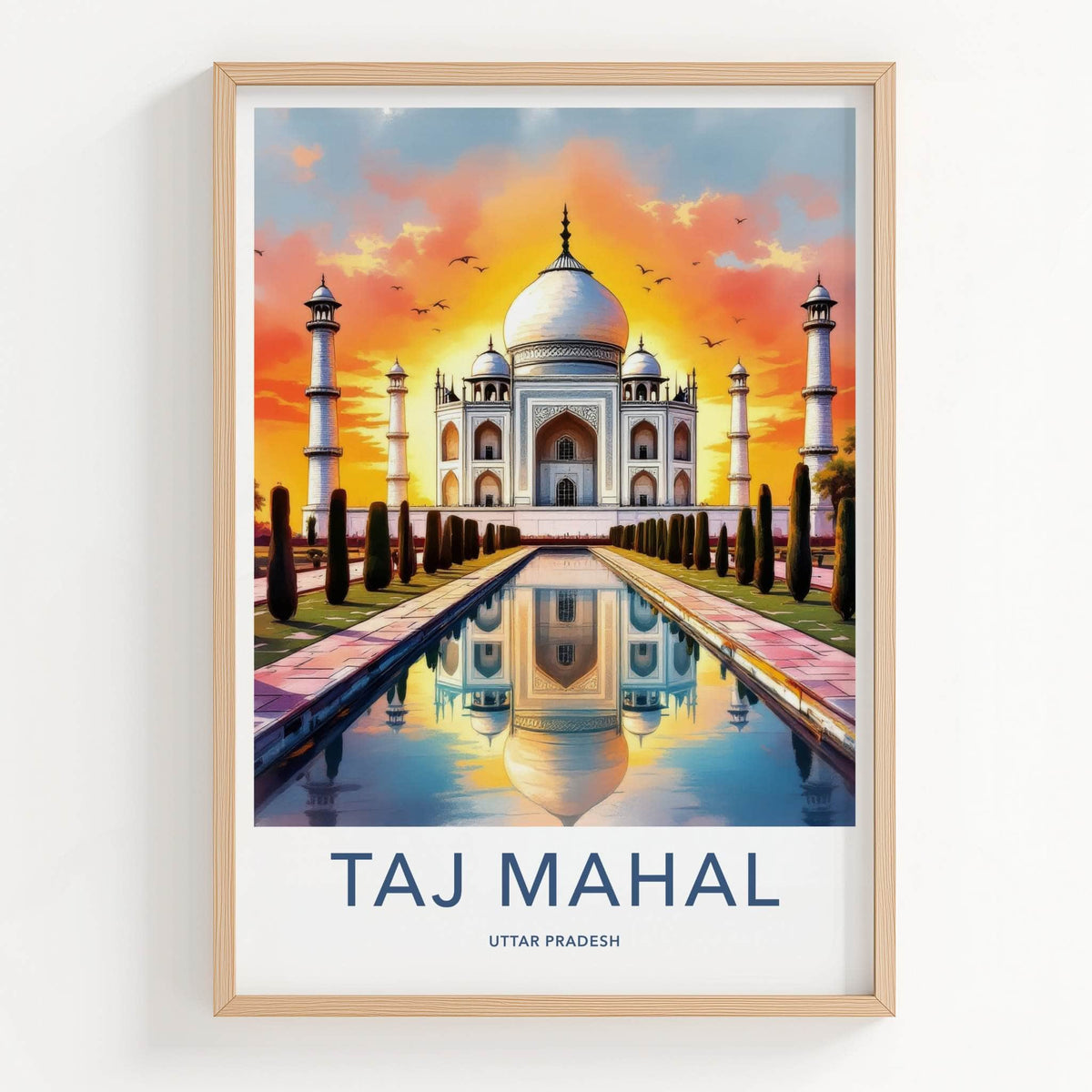 Taj Mahal Poster - India Uttar Pradesh Sunset Reflection Art