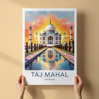Taj Mahal Poster - India Uttar Pradesh Sunset Reflection Art