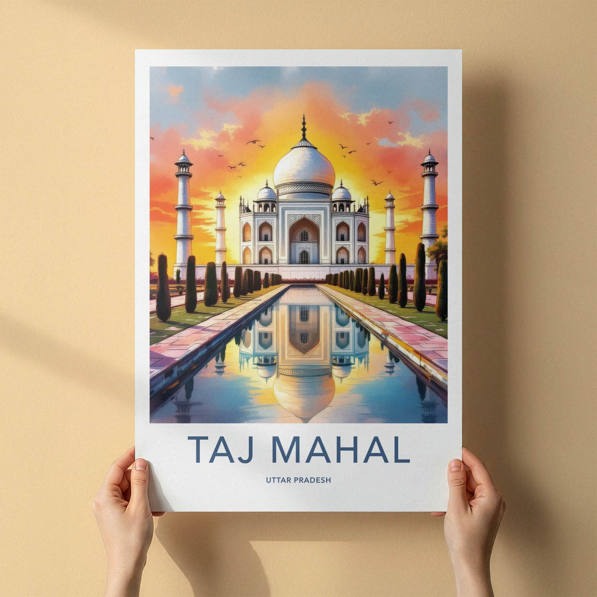 Taj Mahal Poster - India Uttar Pradesh Sunset Reflection Art