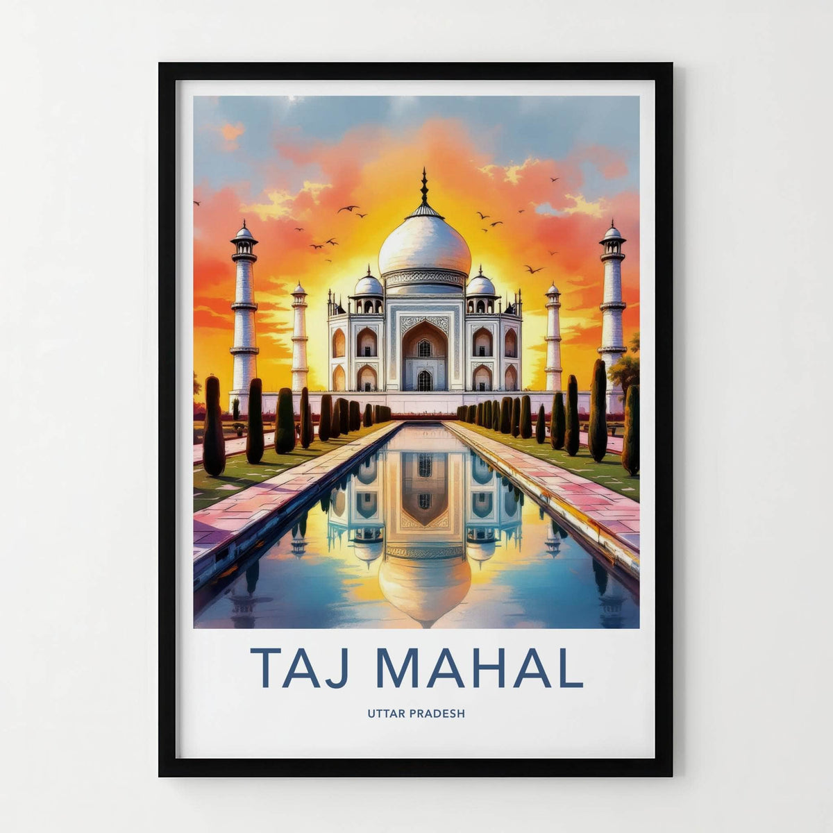 Taj Mahal Poster - India Uttar Pradesh Sunset Reflection Art