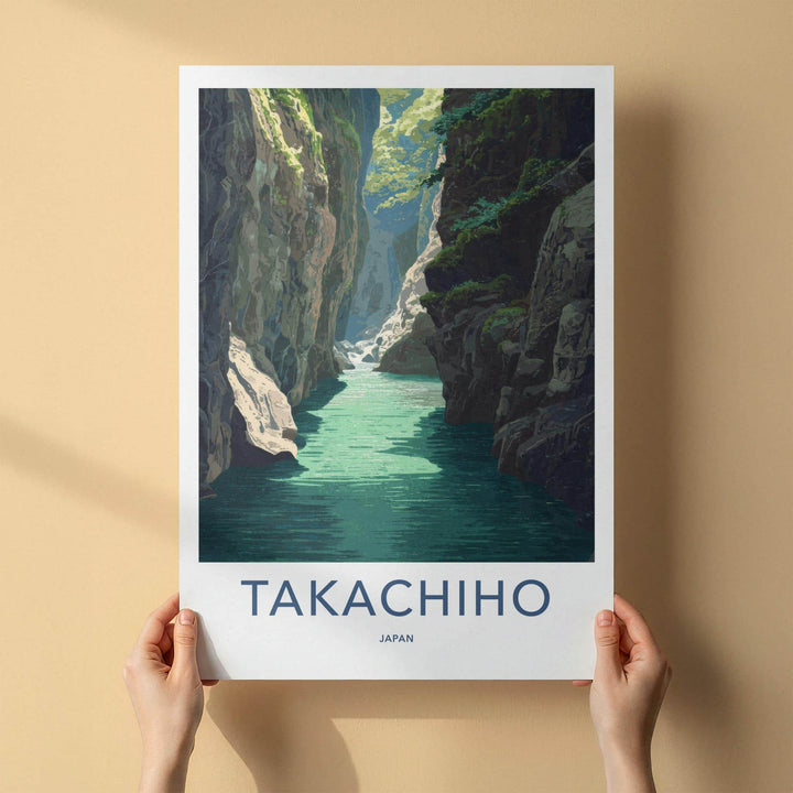 Takachiho Poster - Japan Travel Art - Emerald River Gorge Home Decor