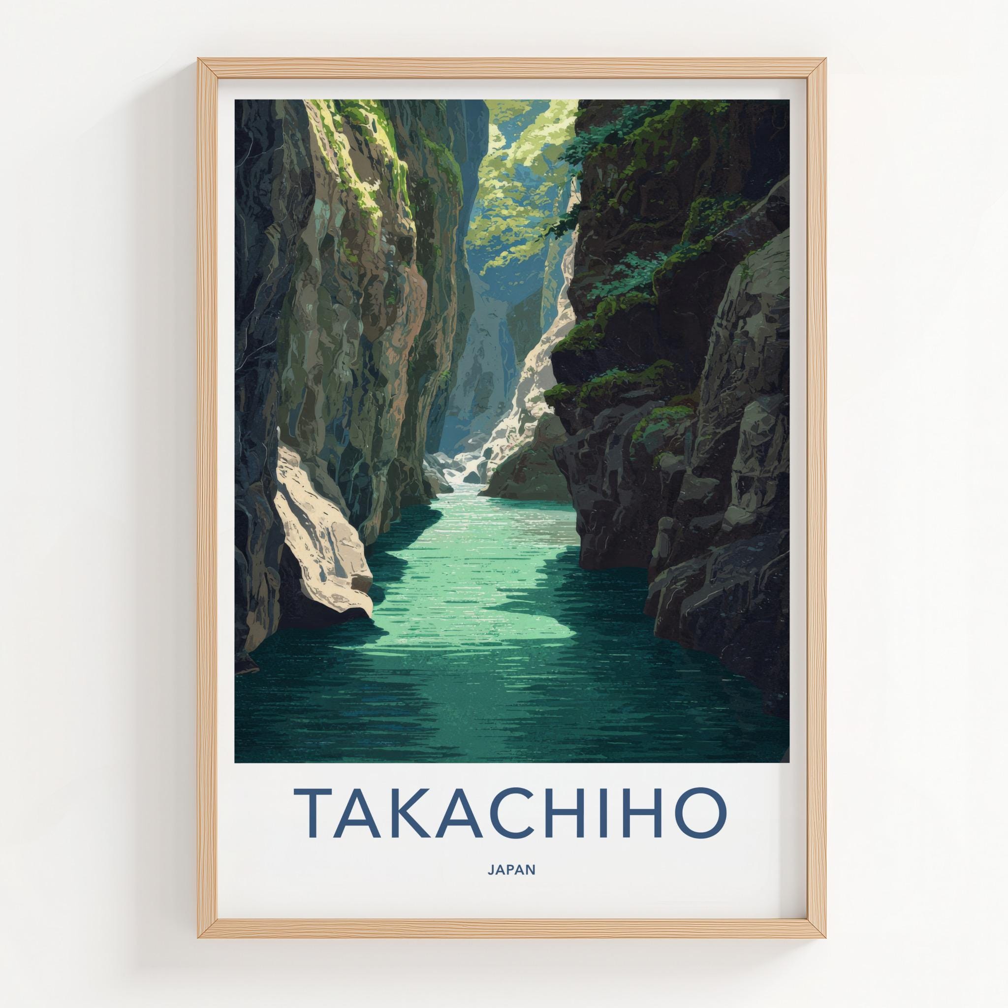 Takachiho Poster - Japan Travel Art - Emerald River Gorge Home Decor