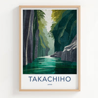 Takachiho Poster - Japan Travel Art - Emerald Water Gorge Wall Decor