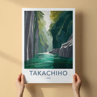 Takachiho Poster - Japan Travel Art - Emerald Water Gorge Wall Decor