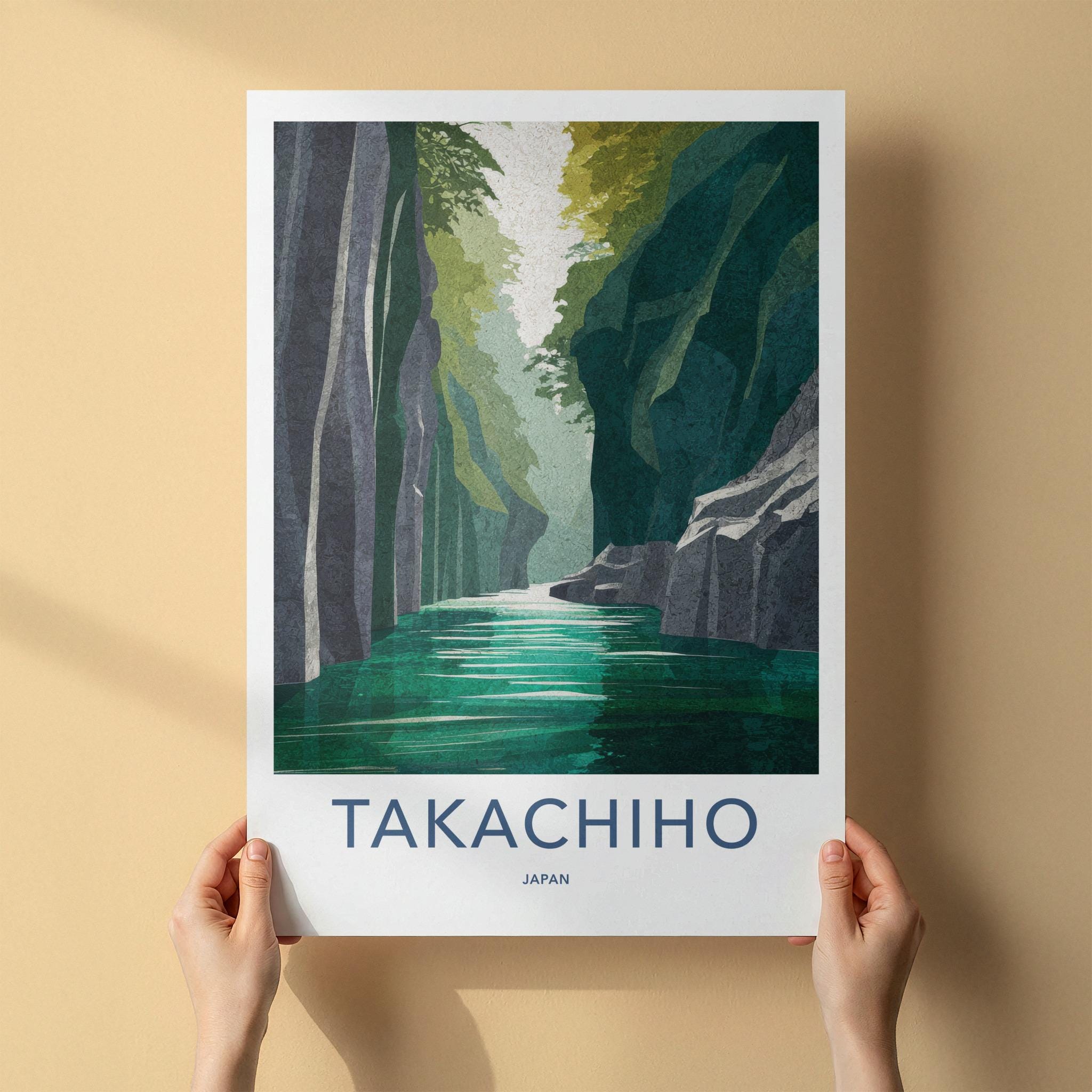 Takachiho Poster - Japan Travel Art - Emerald Water Gorge Wall Decor