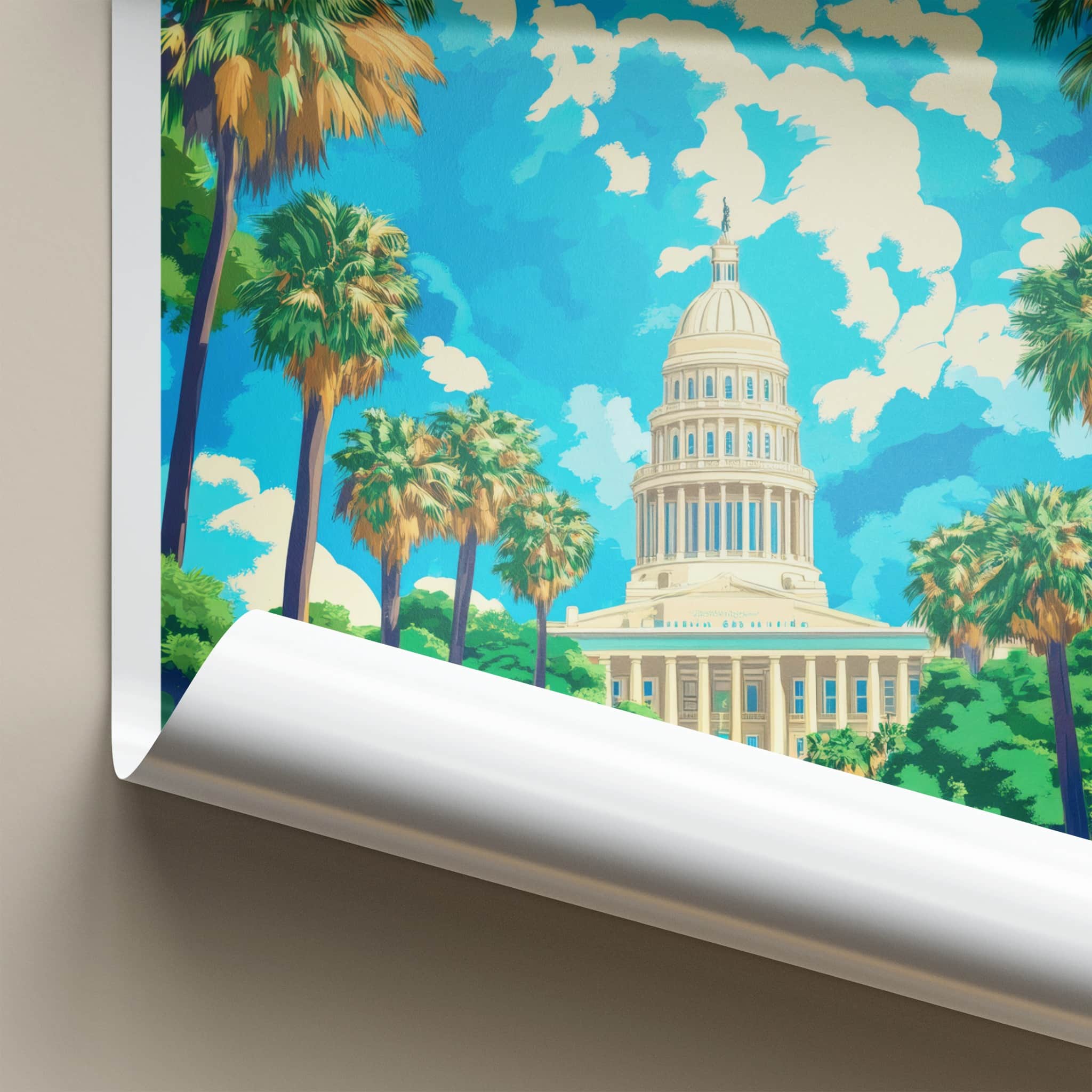 Tallahassee Poster - Florida Travel Art - State Capitol Palms Home Decor