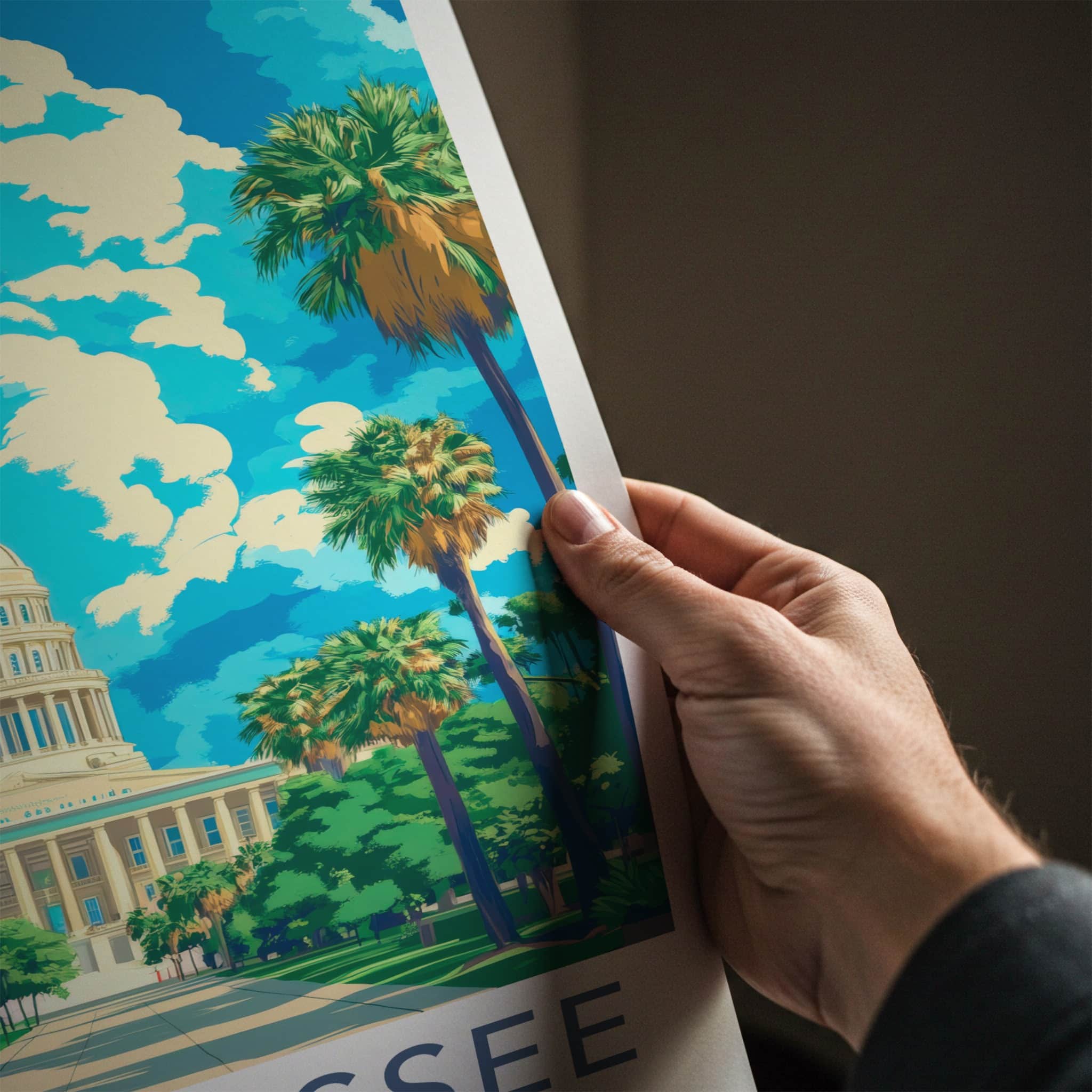 Tallahassee Poster - Florida Travel Art - State Capitol Palms Home Decor