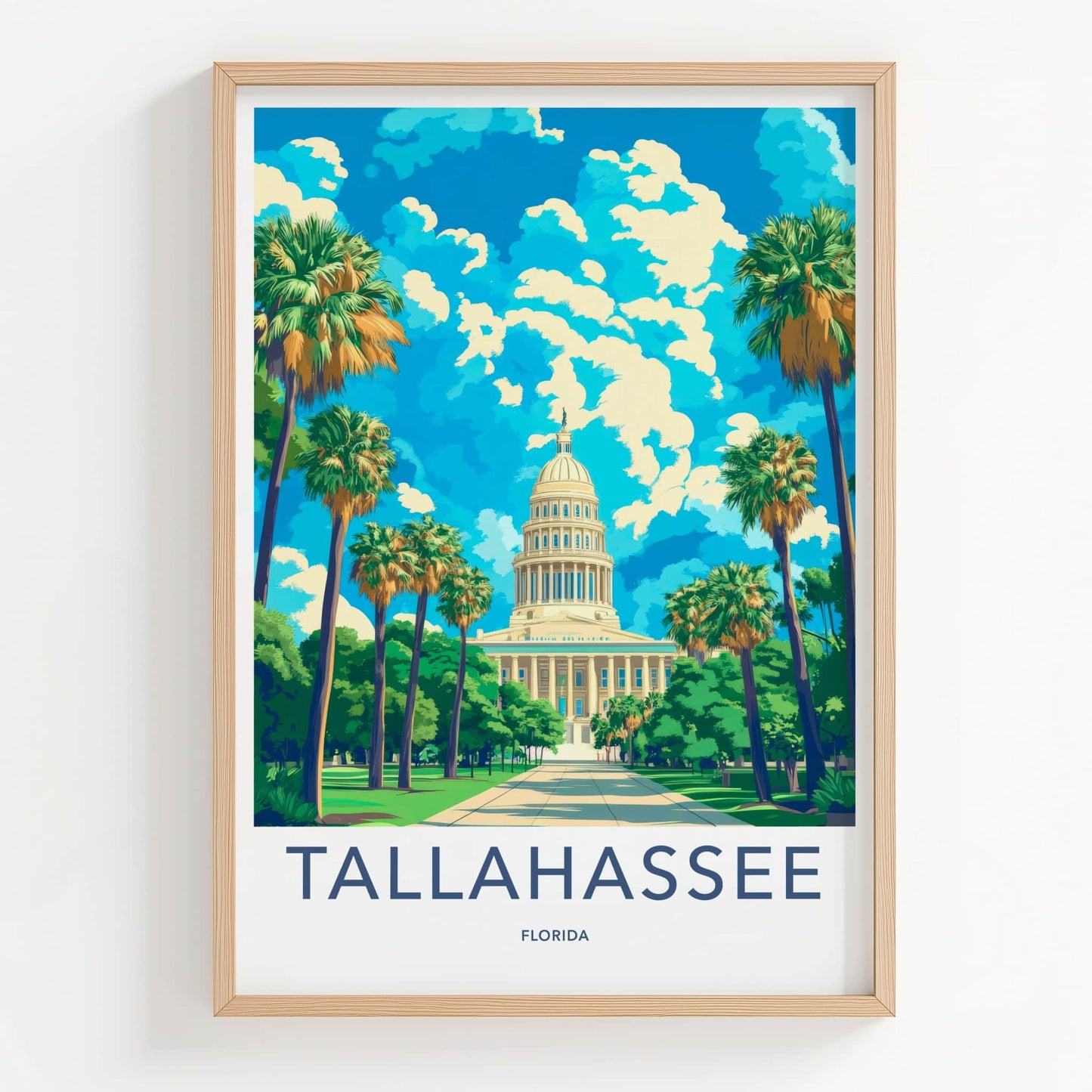 Tallahassee Poster - Florida Travel Art - State Capitol Palms Home Decor
