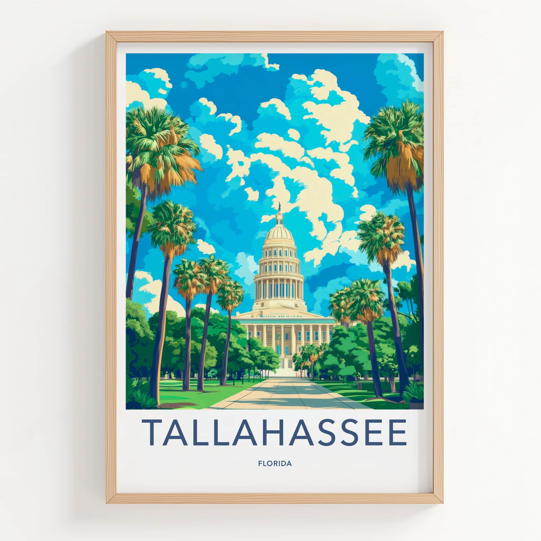 Tallahassee Poster - Florida Travel Art - State Capitol Palms Home Decor