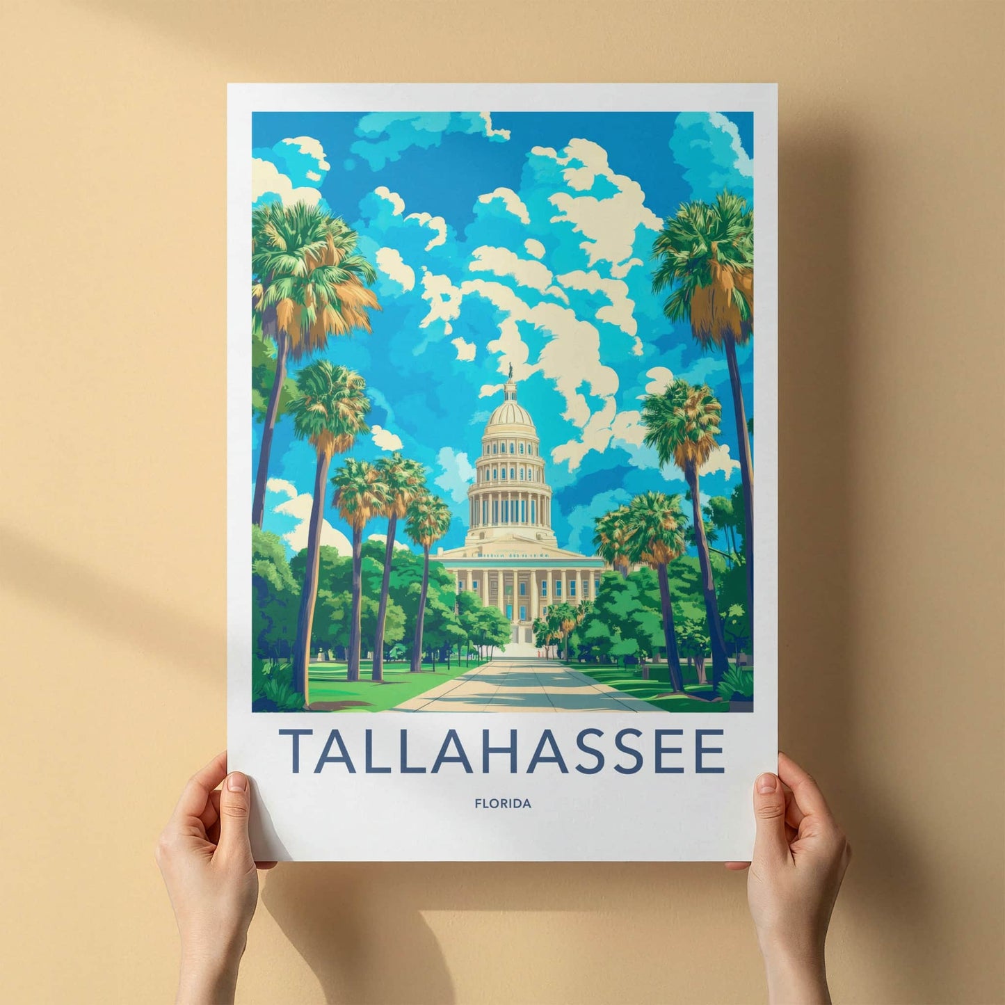 Tallahassee Poster - Florida Travel Art - State Capitol Palms Home Decor