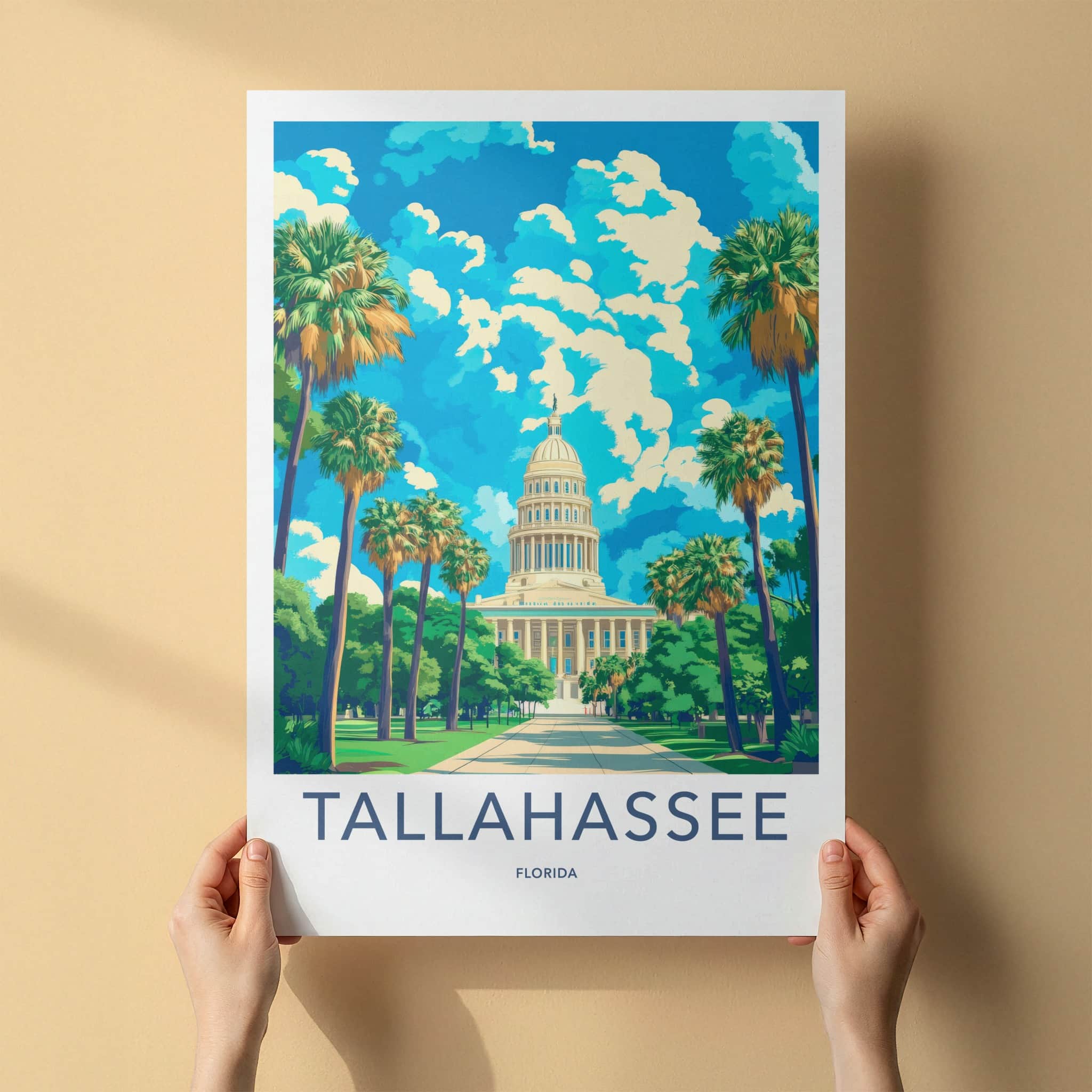 Tallahassee Poster - Florida Travel Art - State Capitol Palms Home Decor