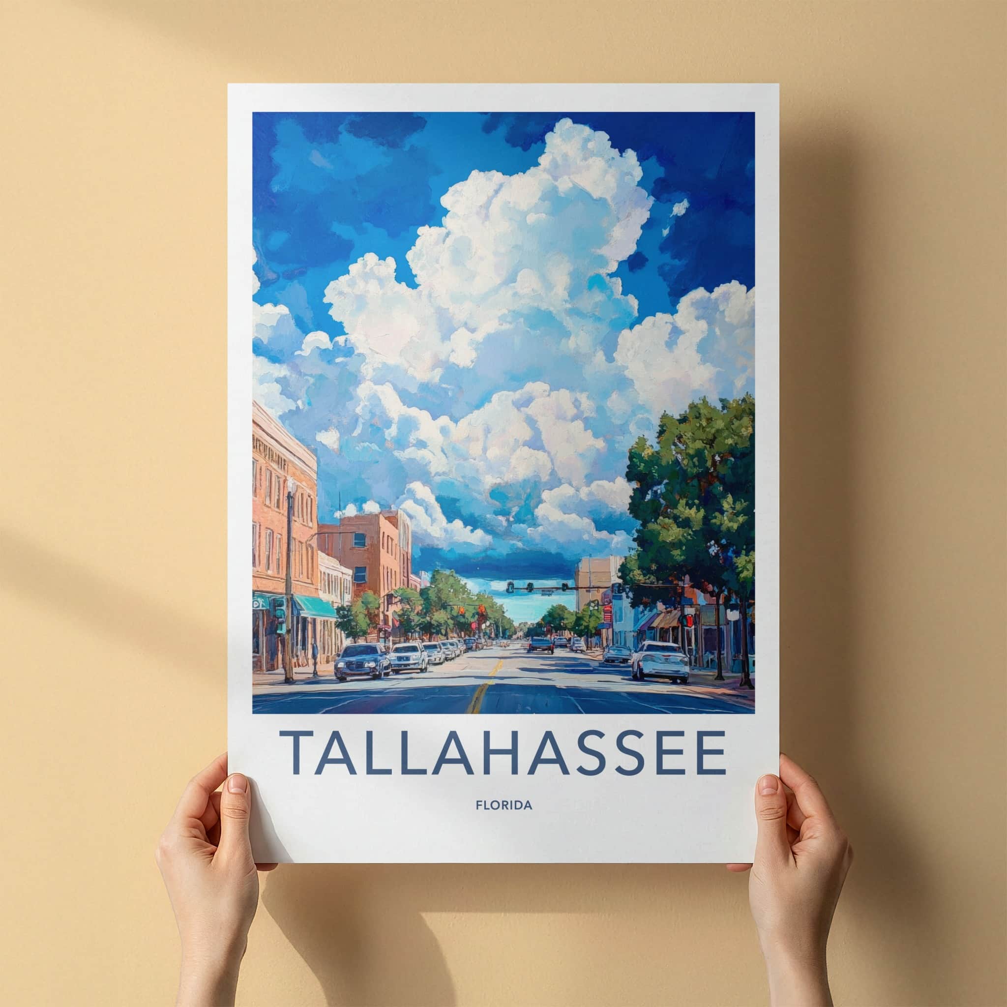 Tallahassee Poster - Florida Wall Art - Cloudy Street Scene Home Decor