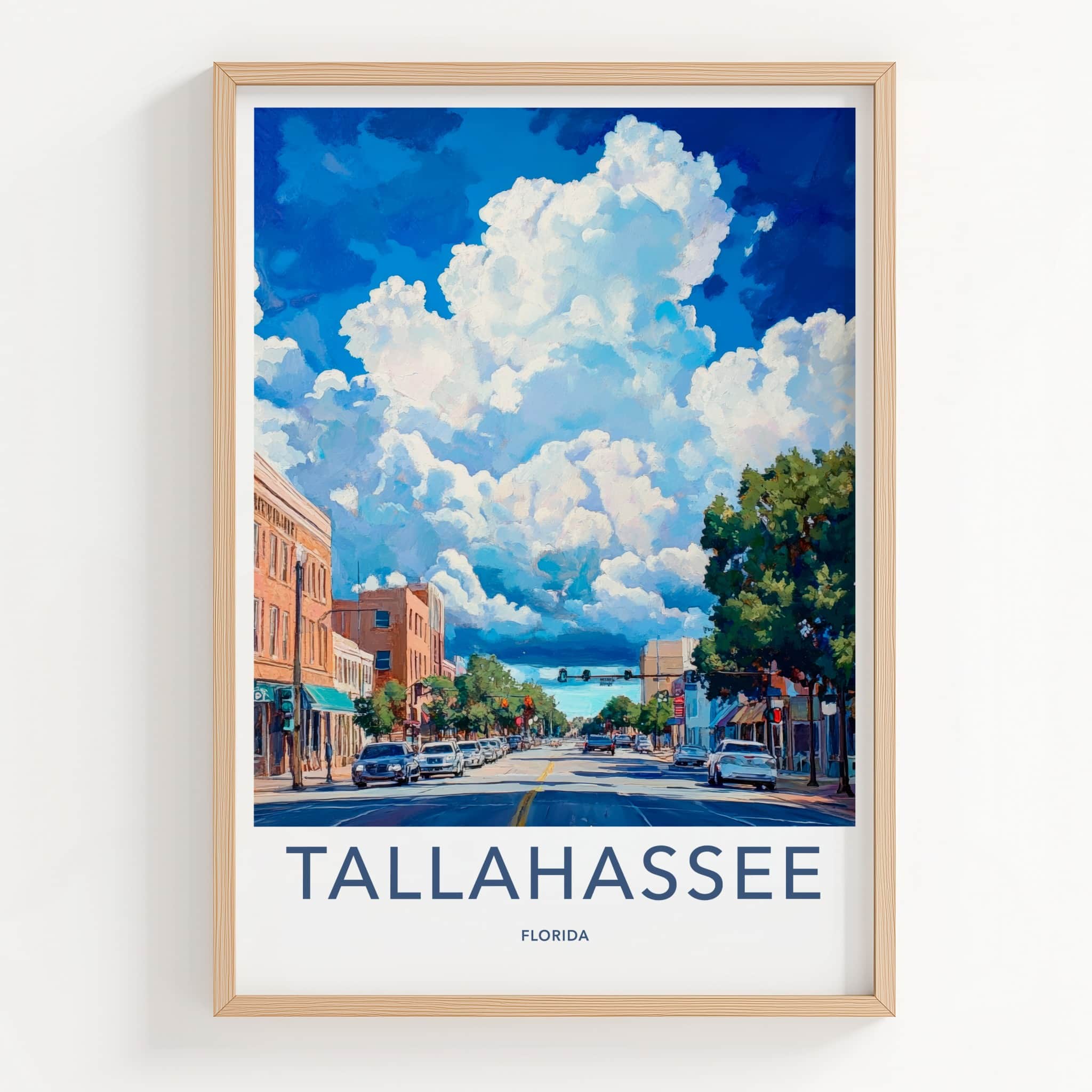Tallahassee Poster - Florida Wall Art - Cloudy Street Scene Home Decor