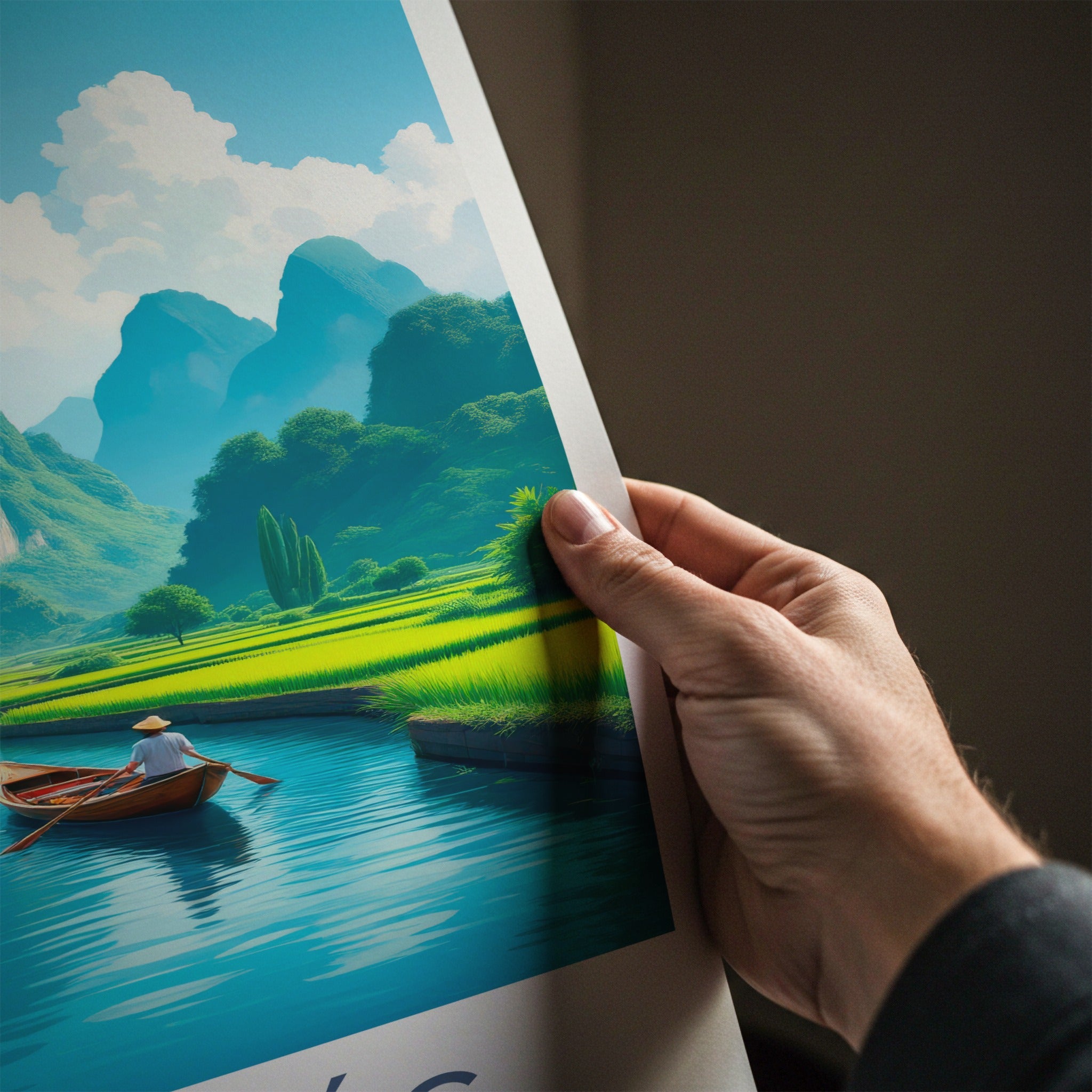 Tam Coc Poster - Vietnam Travel Art - Boat River Mountains Home Decor