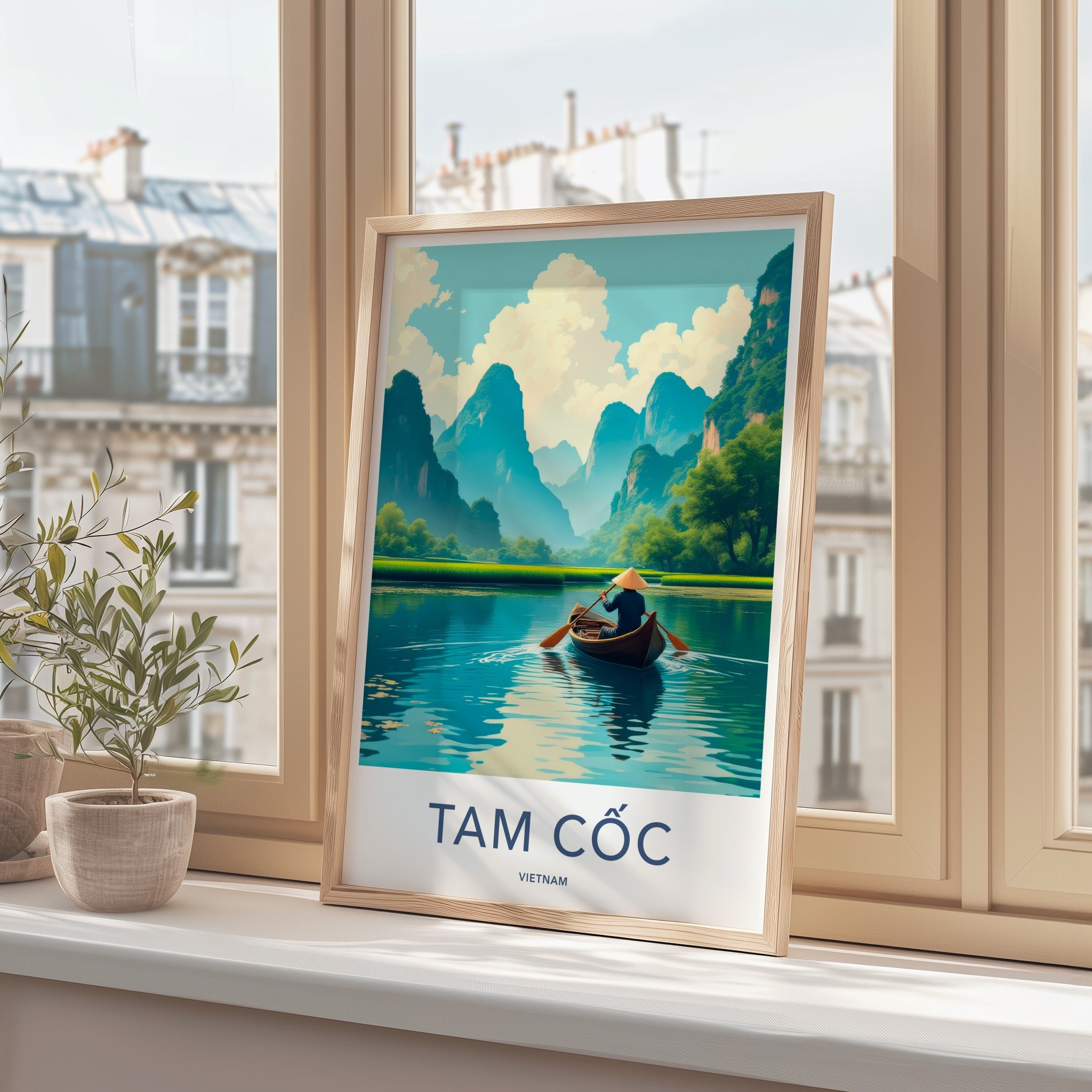 Tam Coc Poster - Vietnam Travel Art - Boater Green Mountains Home Decor