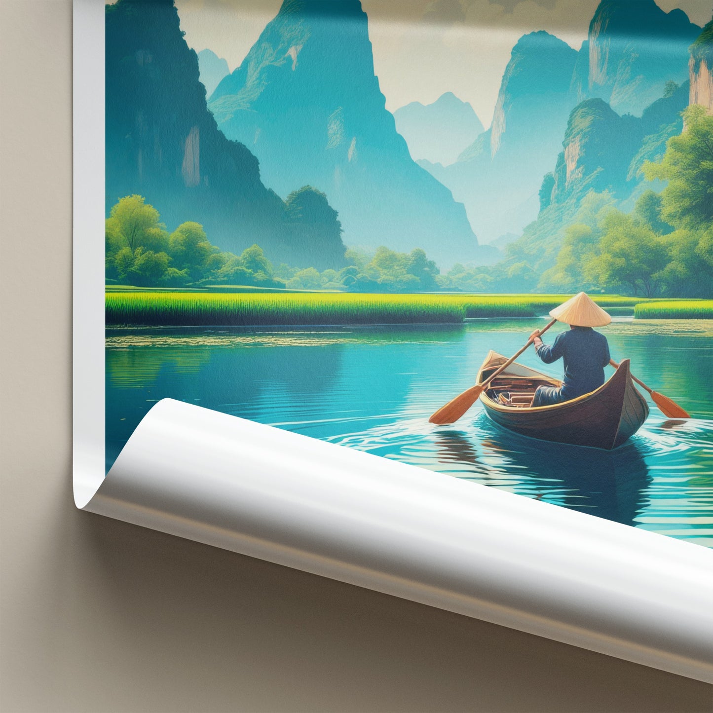 Tam Coc Poster - Vietnam Travel Art - Boater Green Mountains Home Decor