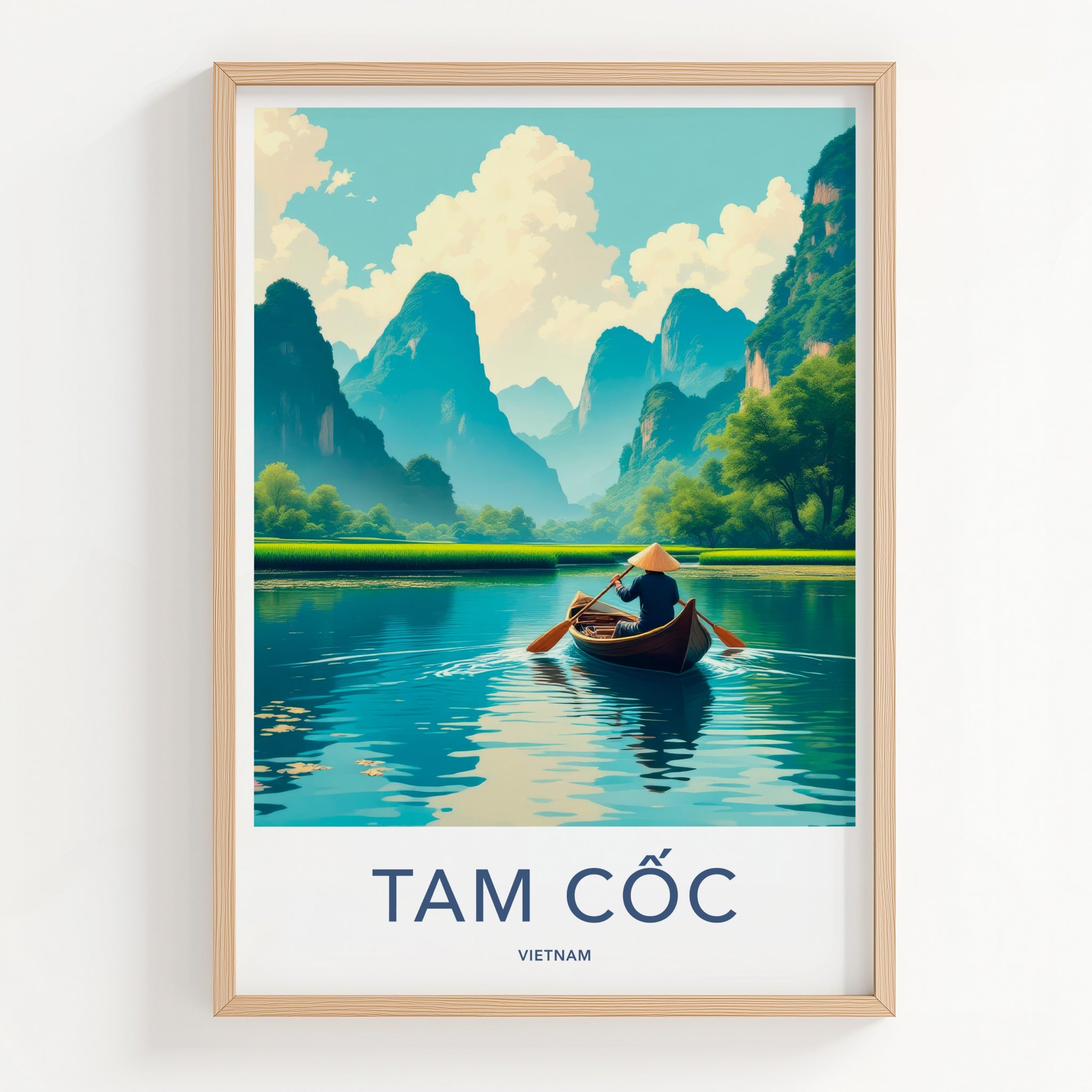 Tam Coc Poster - Vietnam Travel Art - Boater Green Mountains Home Decor