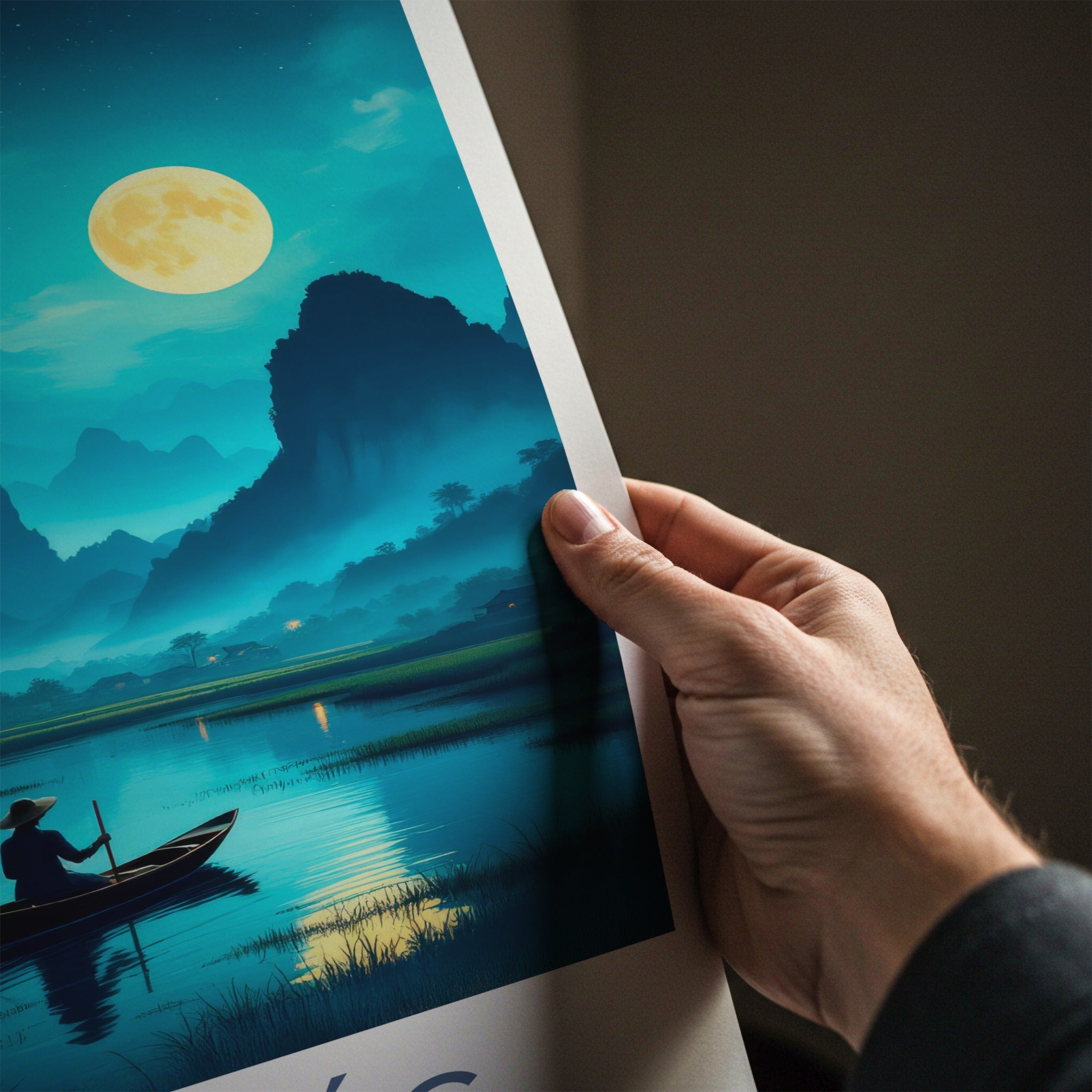 Tam Coc Poster - Vietnam Travel Art - Moonlit River Scene Home Decor