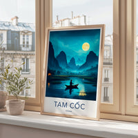 Tam Coc Poster - Vietnam Travel Art - Moonlit River Scene Home Decor
