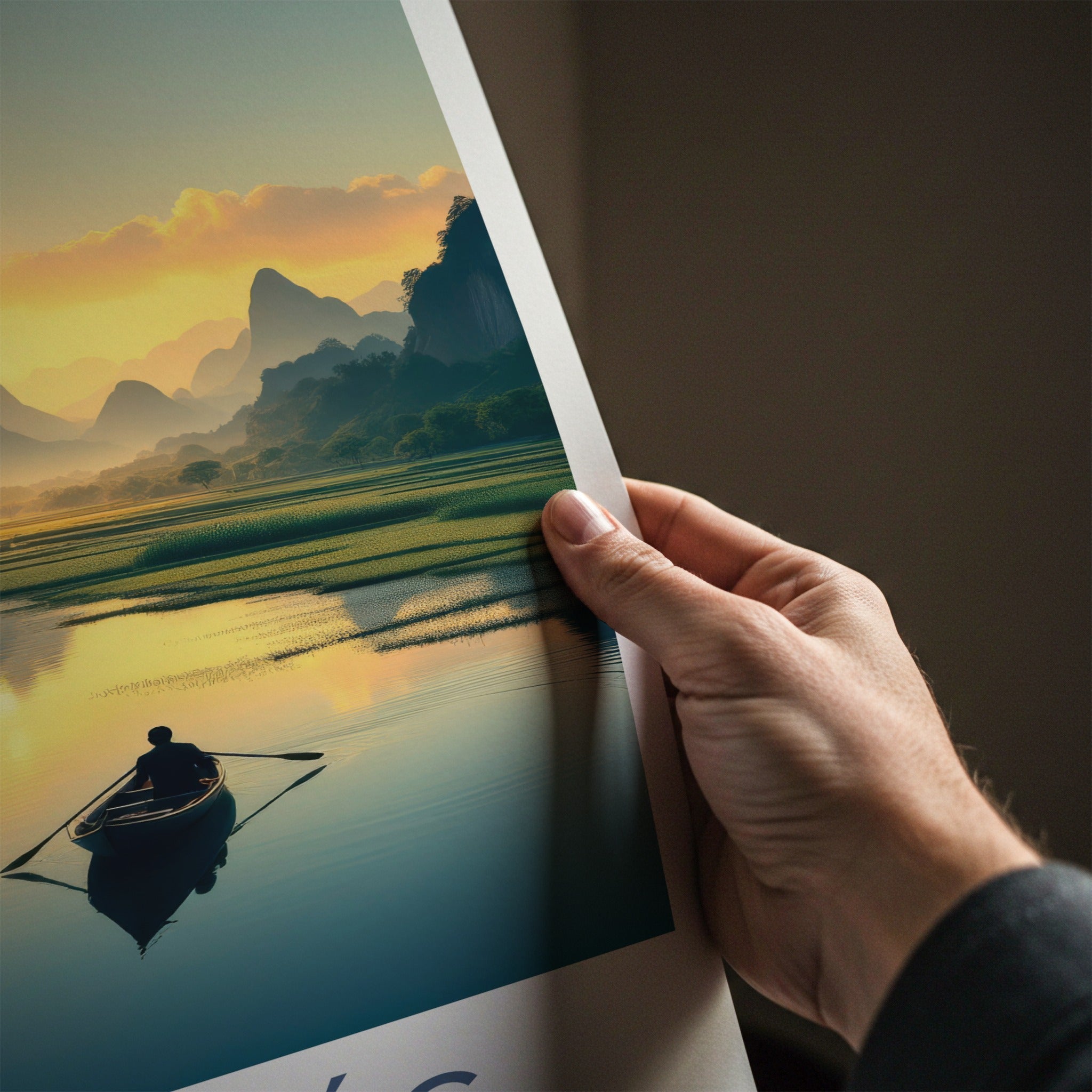 Tam Coc Poster - Vietnam Travel Print - Boat Mountain Sunset Wall Decor