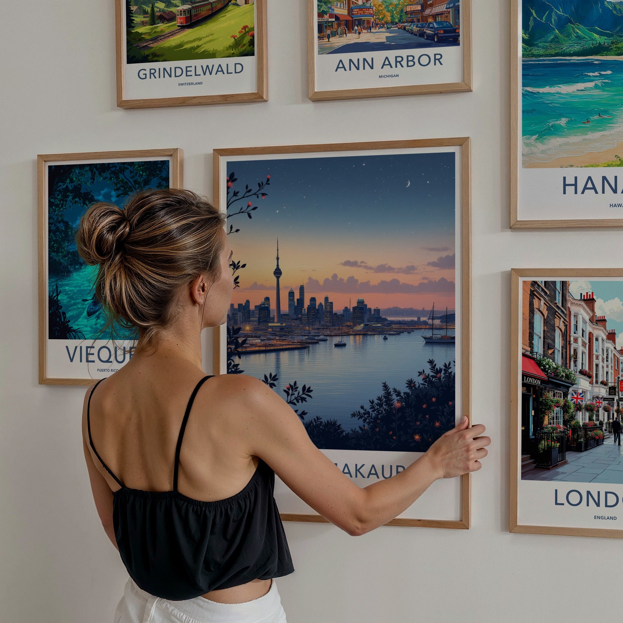 Tamaki Makaurau Poster - New Zealand Travel Art - Harbor City Skyline Home Decor