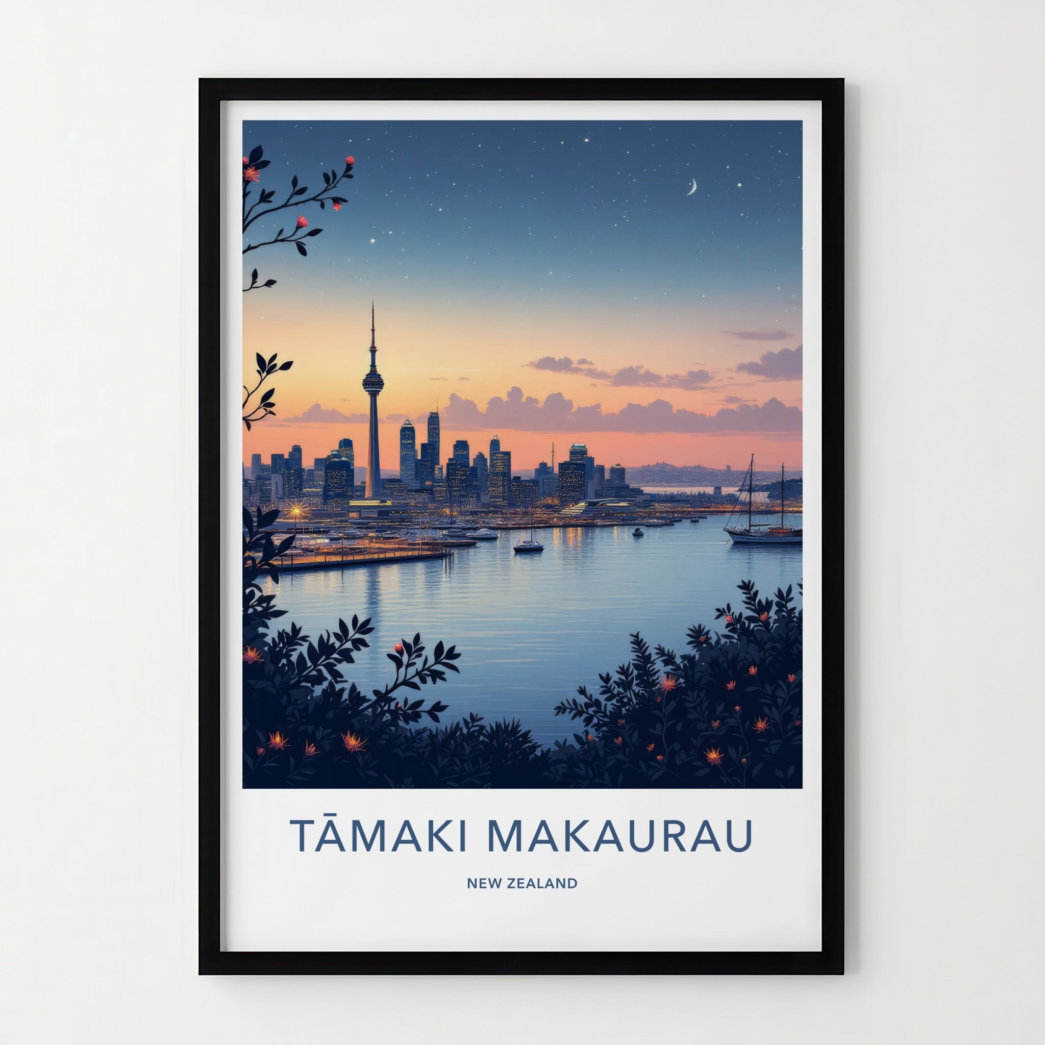 Tamaki Makaurau Poster - New Zealand Travel Art - Harbor City Skyline Home Decor