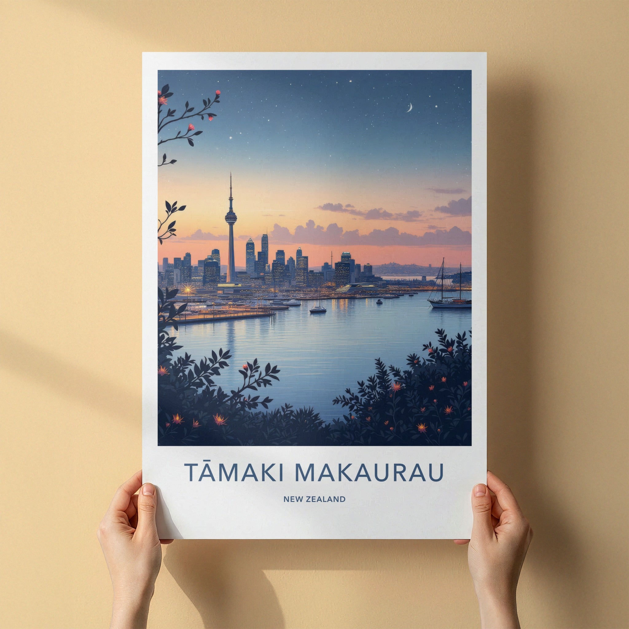 Tamaki Makaurau Poster - New Zealand Travel Art - Harbor City Skyline Home Decor