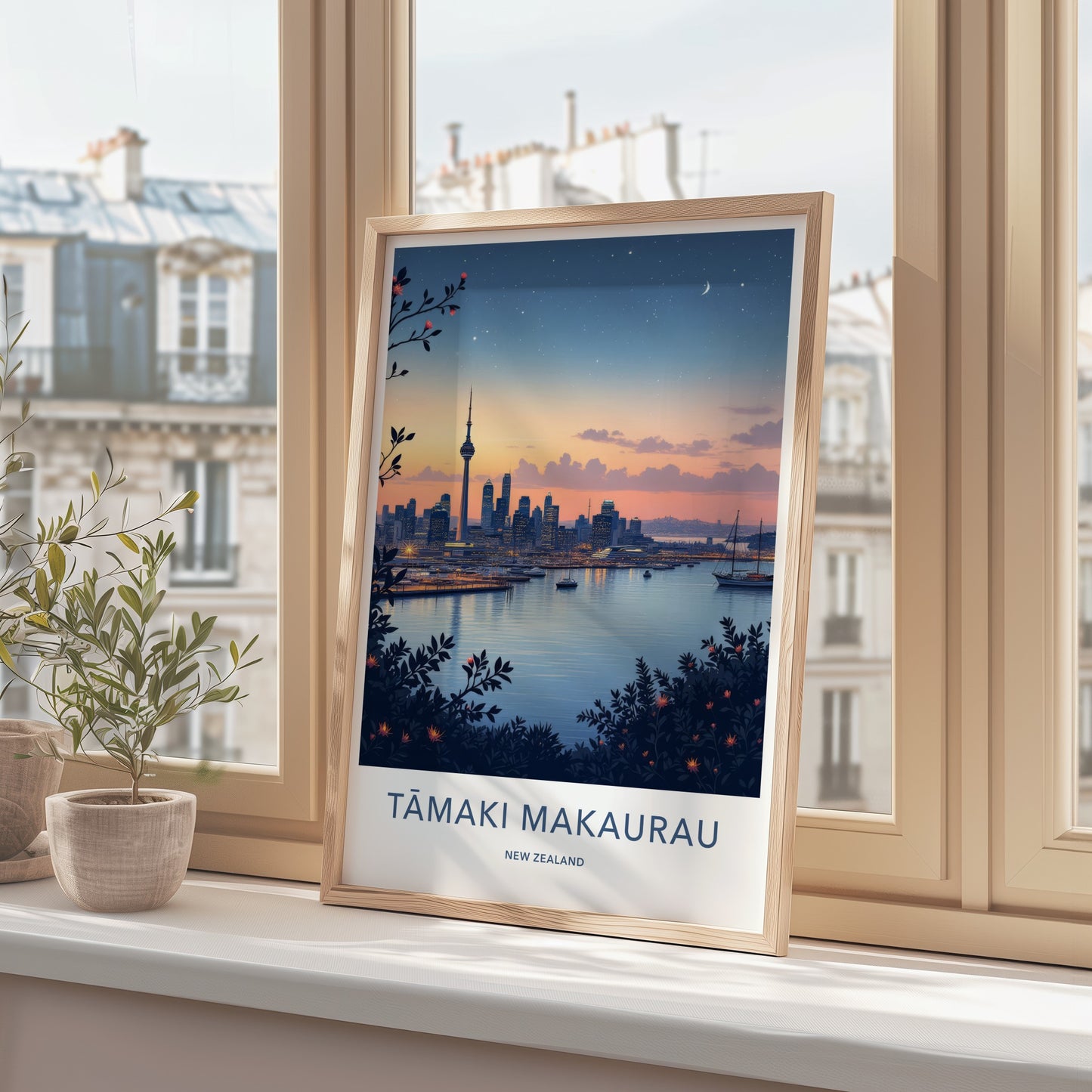 Tamaki Makaurau Poster - New Zealand Travel Art - Harbor City Skyline Home Decor