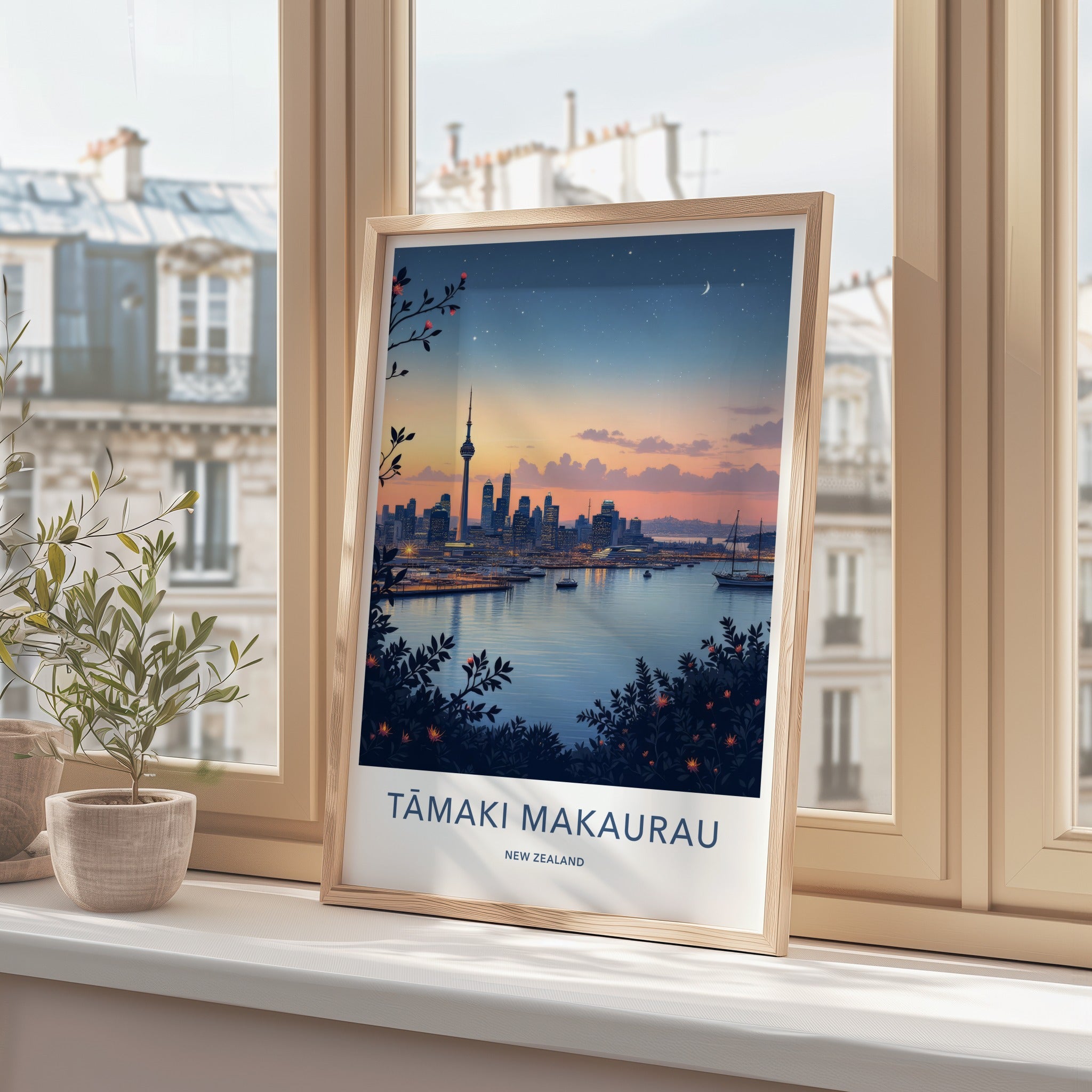 Tamaki Makaurau Poster - New Zealand Travel Art - Harbor City Skyline Home Decor