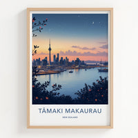Tamaki Makaurau Poster - New Zealand Travel Art - Harbor City Skyline Home Decor