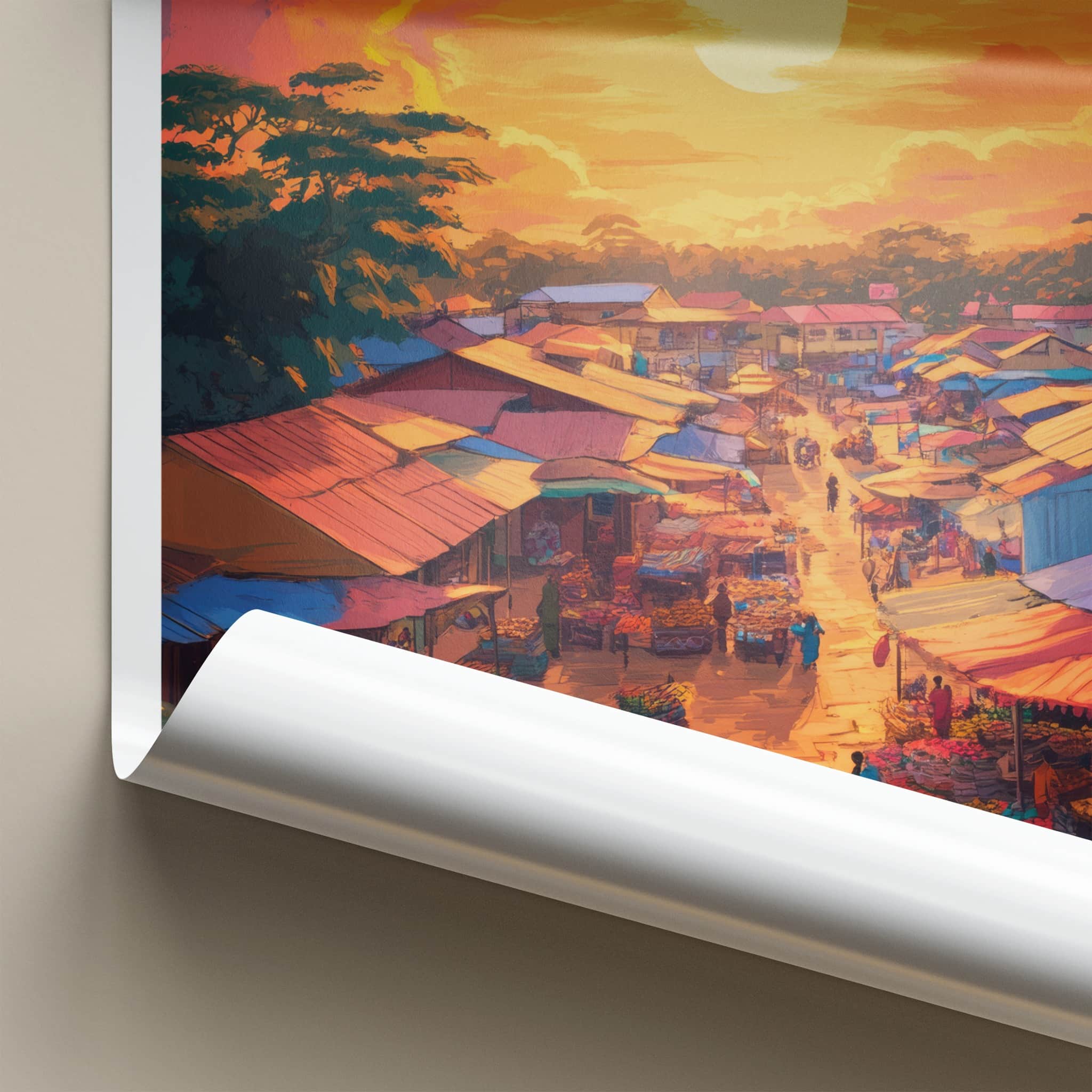 Tamale Poster - Ghana Travel Art - Golden Market Scene Home Decor
