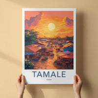 Tamale Poster - Ghana Travel Art - Golden Market Scene Home Decor