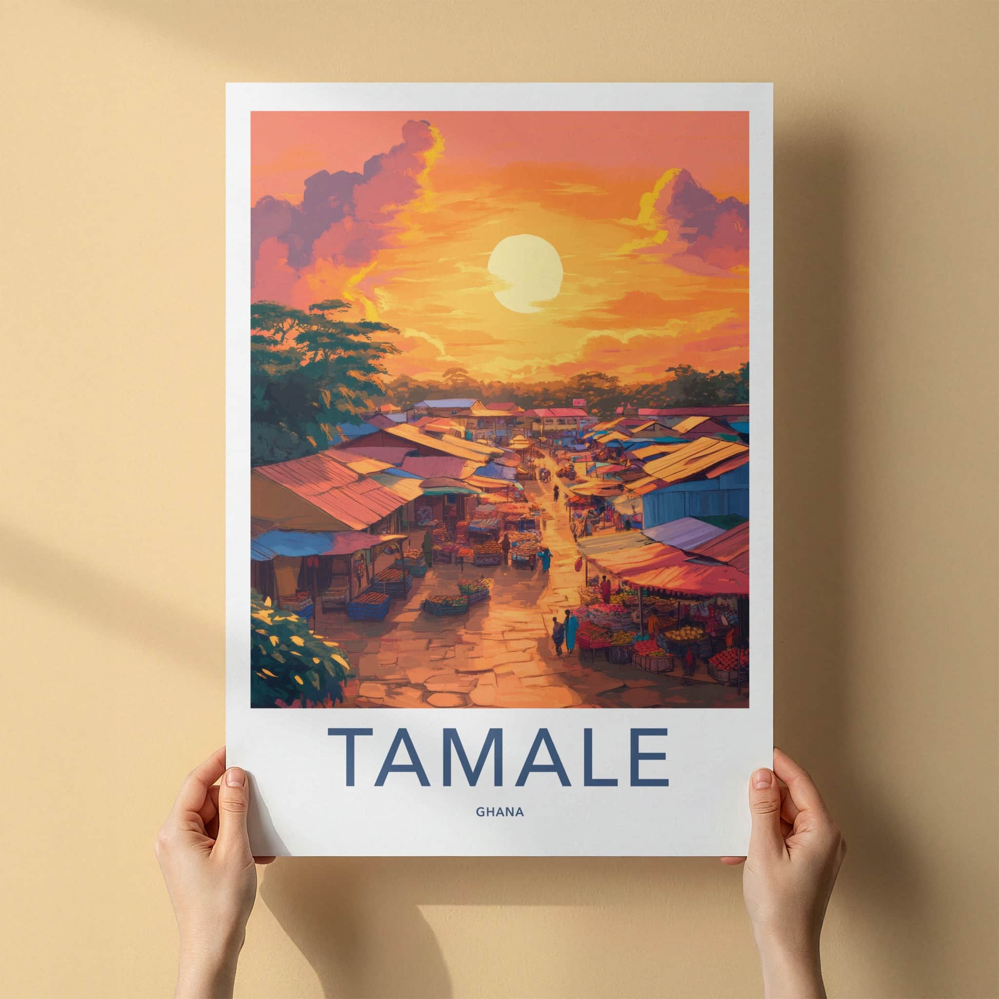 Tamale Poster - Ghana Travel Art - Golden Market Scene Home Decor
