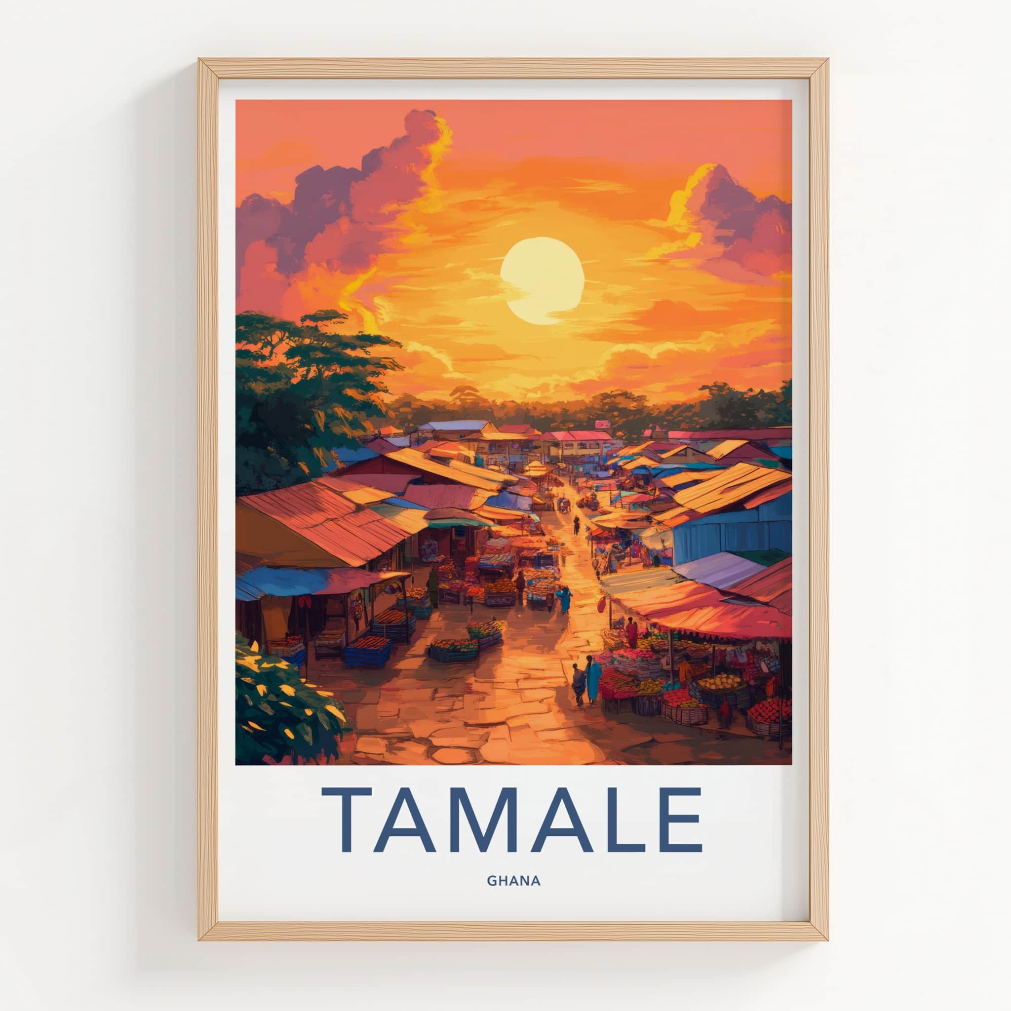 Tamale Poster - Ghana Travel Art - Golden Market Scene Home Decor