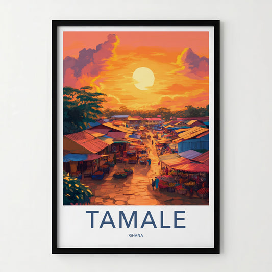 Tamale Poster - Ghana Travel Art - Golden Market Scene Home Decor