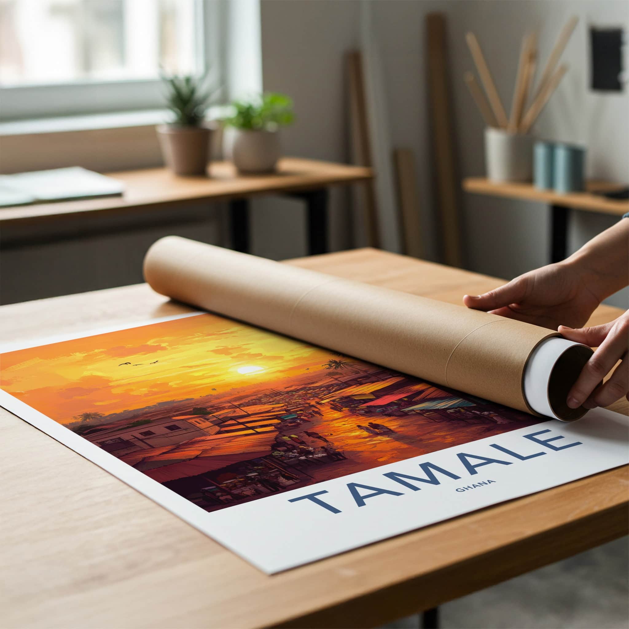 Tamale Poster - Ghana Travel Art - Golden Market Street Home Decor
