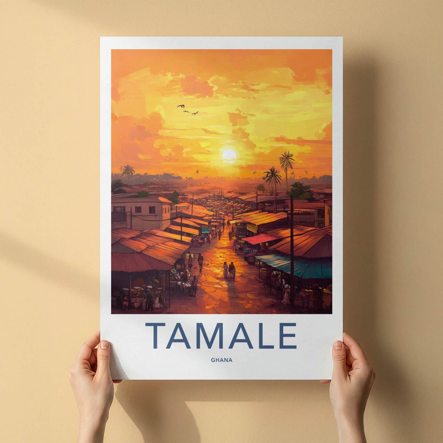 Tamale Poster - Ghana Travel Art - Golden Market Street Home Decor