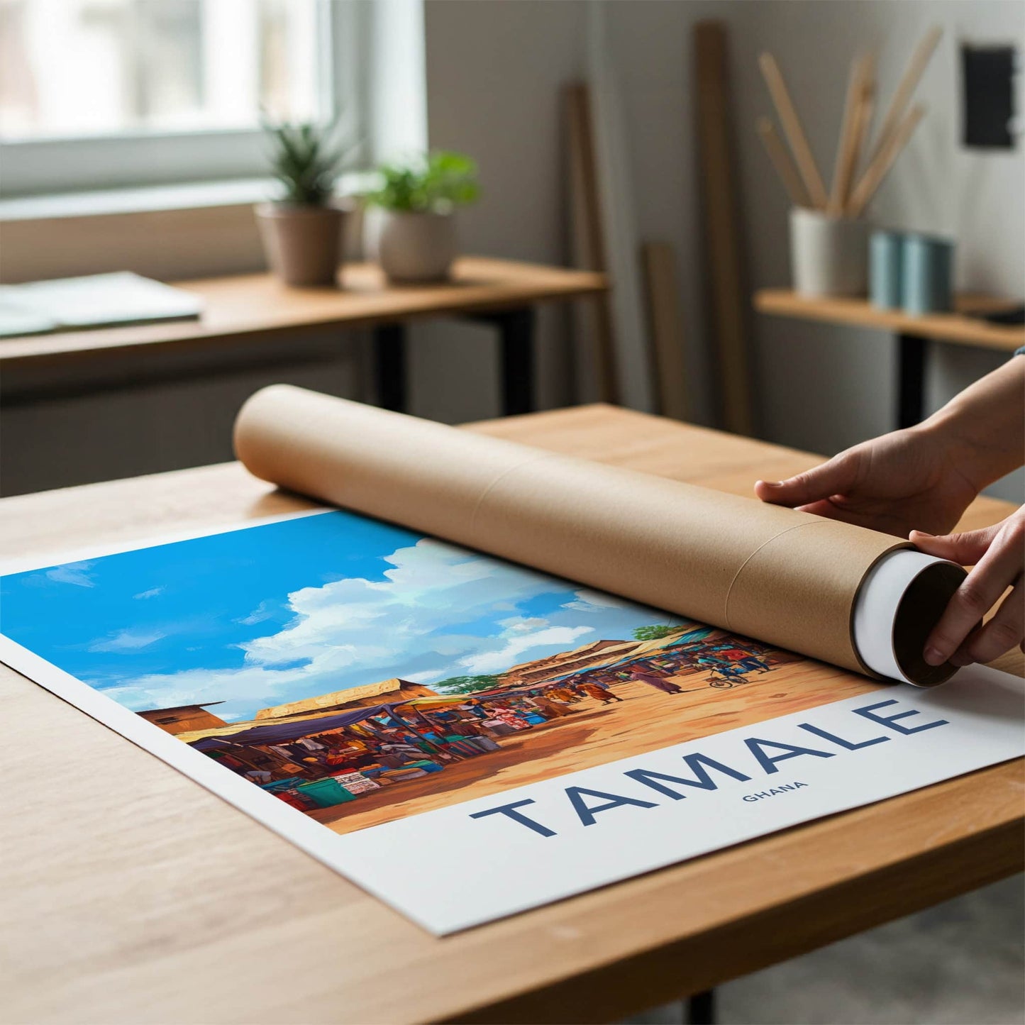 Tamale Poster - Ghana Travel Art - Vibrant Market Scene Home Decor