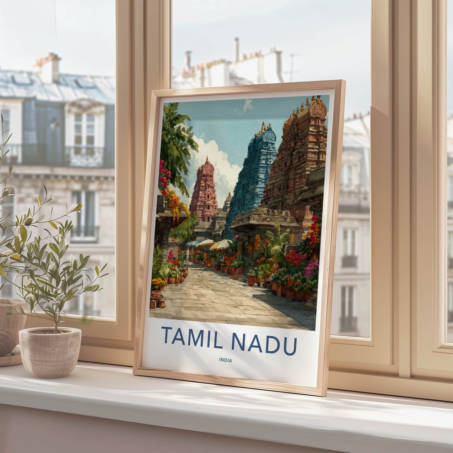 Tamil Nadu Poster - India Travel Art - Colorful Temple Town Home Decor