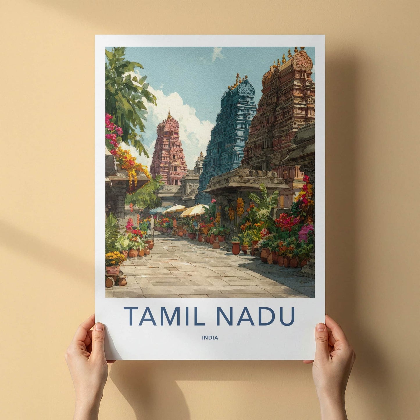 Tamil Nadu Poster - India Travel Art - Colorful Temple Town Home Decor