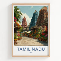 Tamil Nadu Poster - India Travel Art - Colorful Temple Town Home Decor