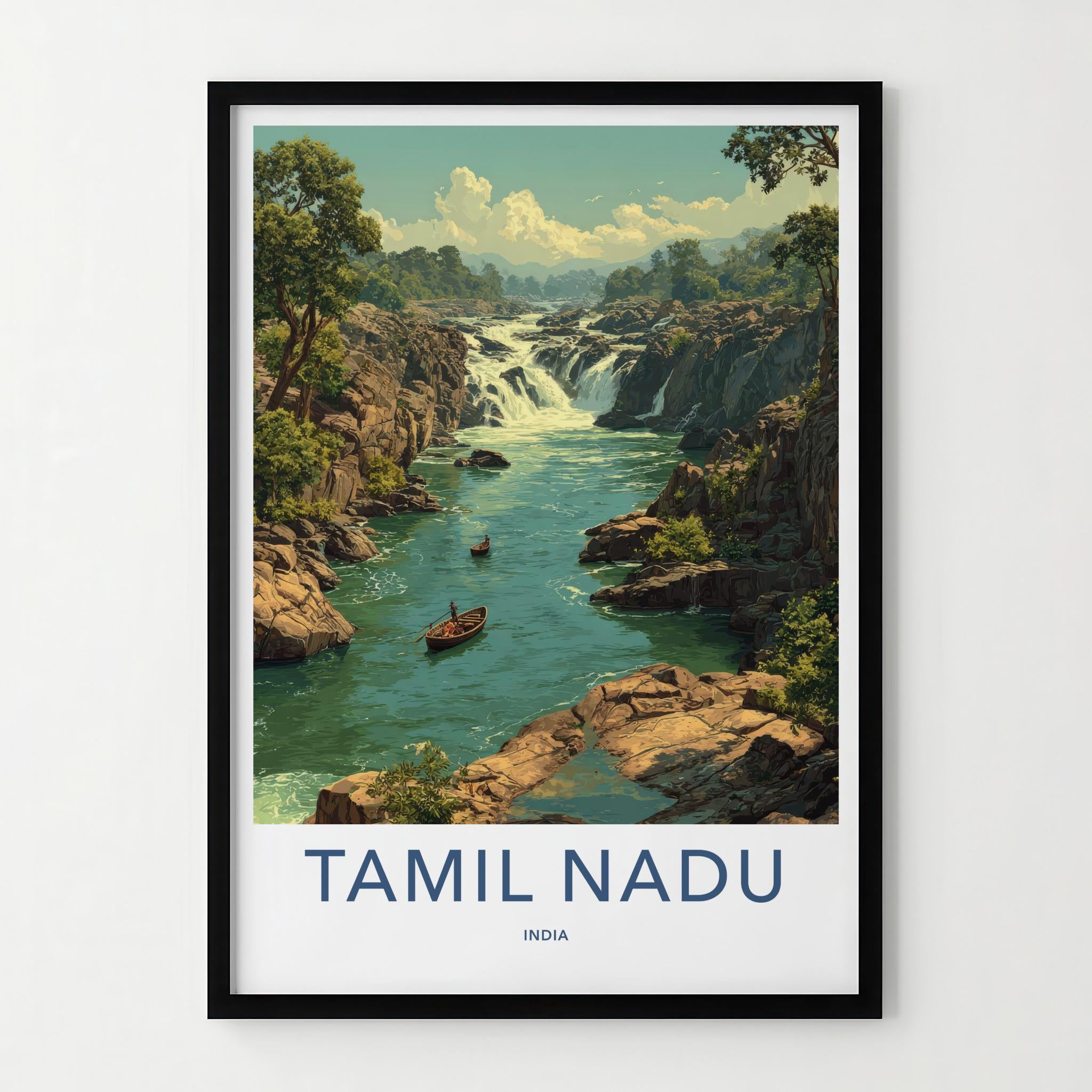Tamil Nadu Poster - India Travel Art - Tamil Nadu Rocky River Falls Home Decor