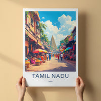 Tamil Nadu Poster - India Wall Art - Tamil Nadu Street Market Temple Gift