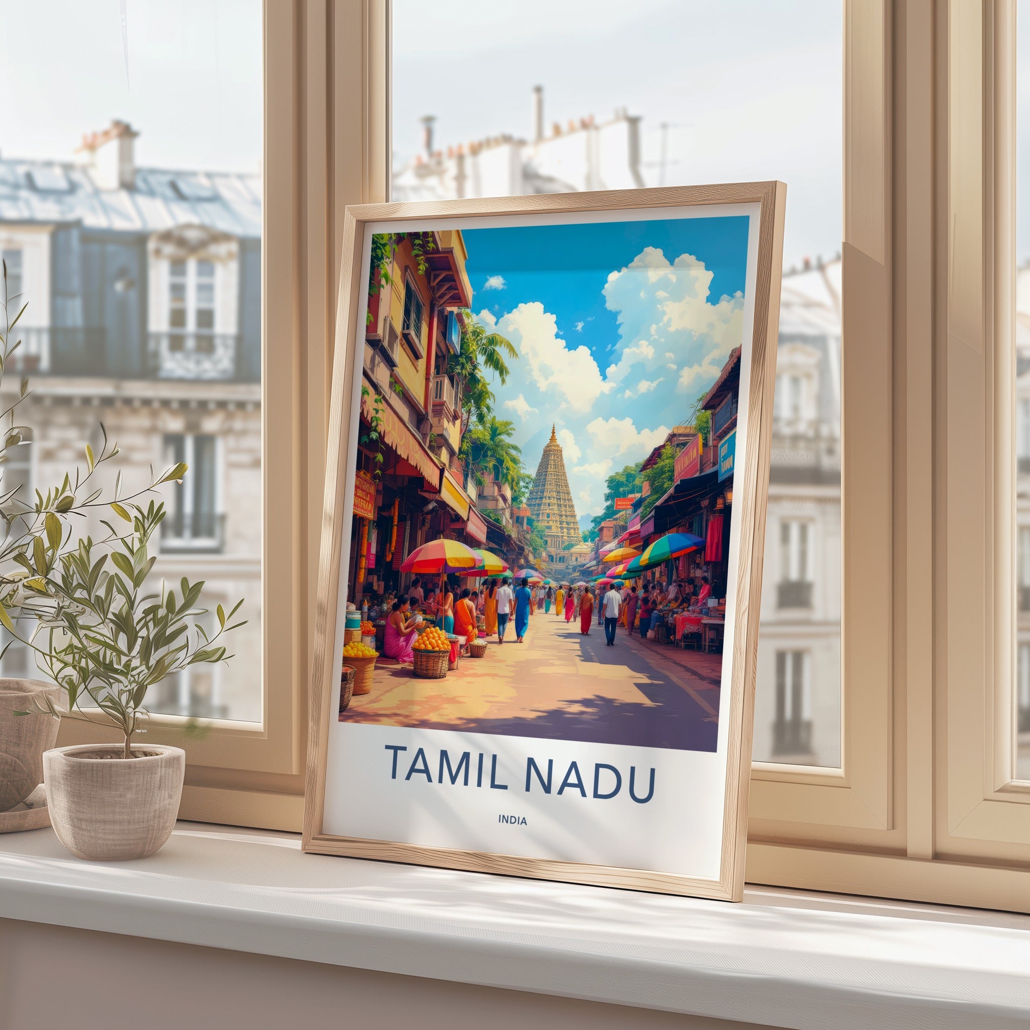 Tamil Nadu Poster - India Wall Art - Tamil Nadu Street Market Temple Gift