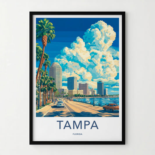Tampa Poster - Florida Travel Art - Vibrant City Clouds Home Decor