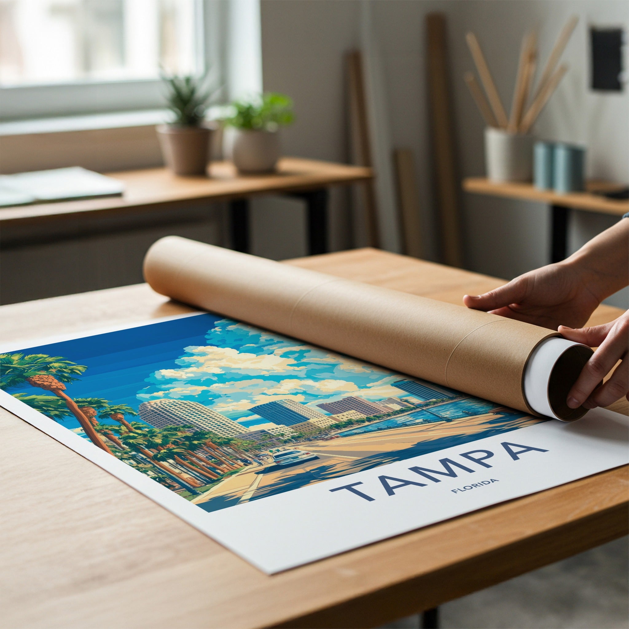 Tampa Poster - Florida Travel Art - Vibrant City Clouds Home Decor