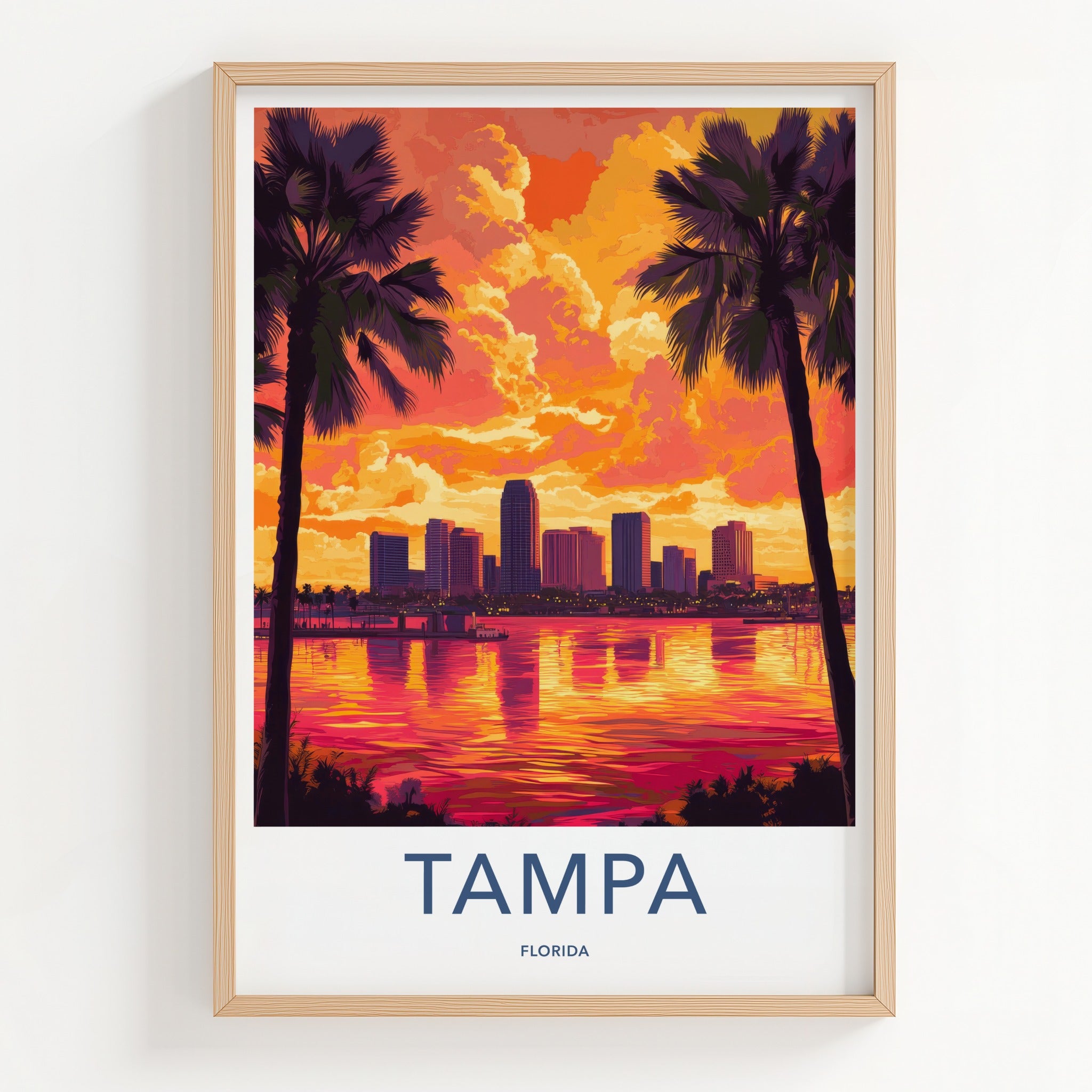 Tampa Poster - Florida Travel Art - Vibrant City Sunset Home Decor